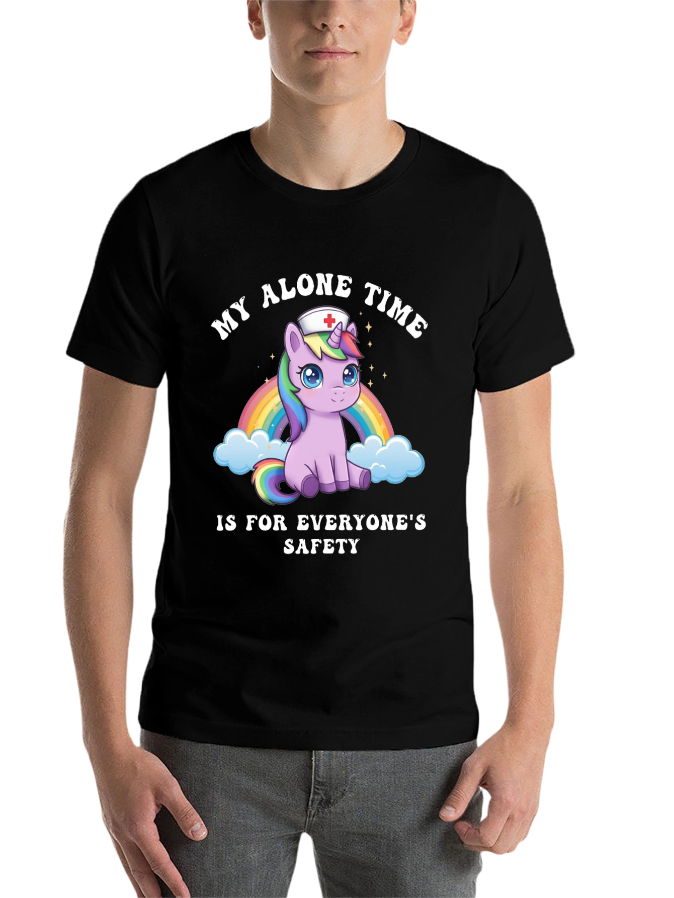 Black Unicorn Nurse T-Shirt - My Alone Time Safety Tee view 7