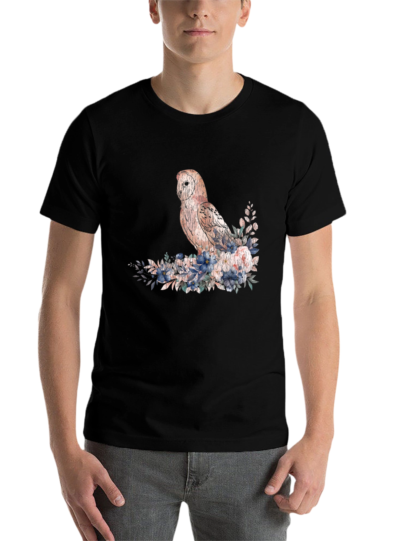 Black Owl and Floral T-Shirt - Black view 7