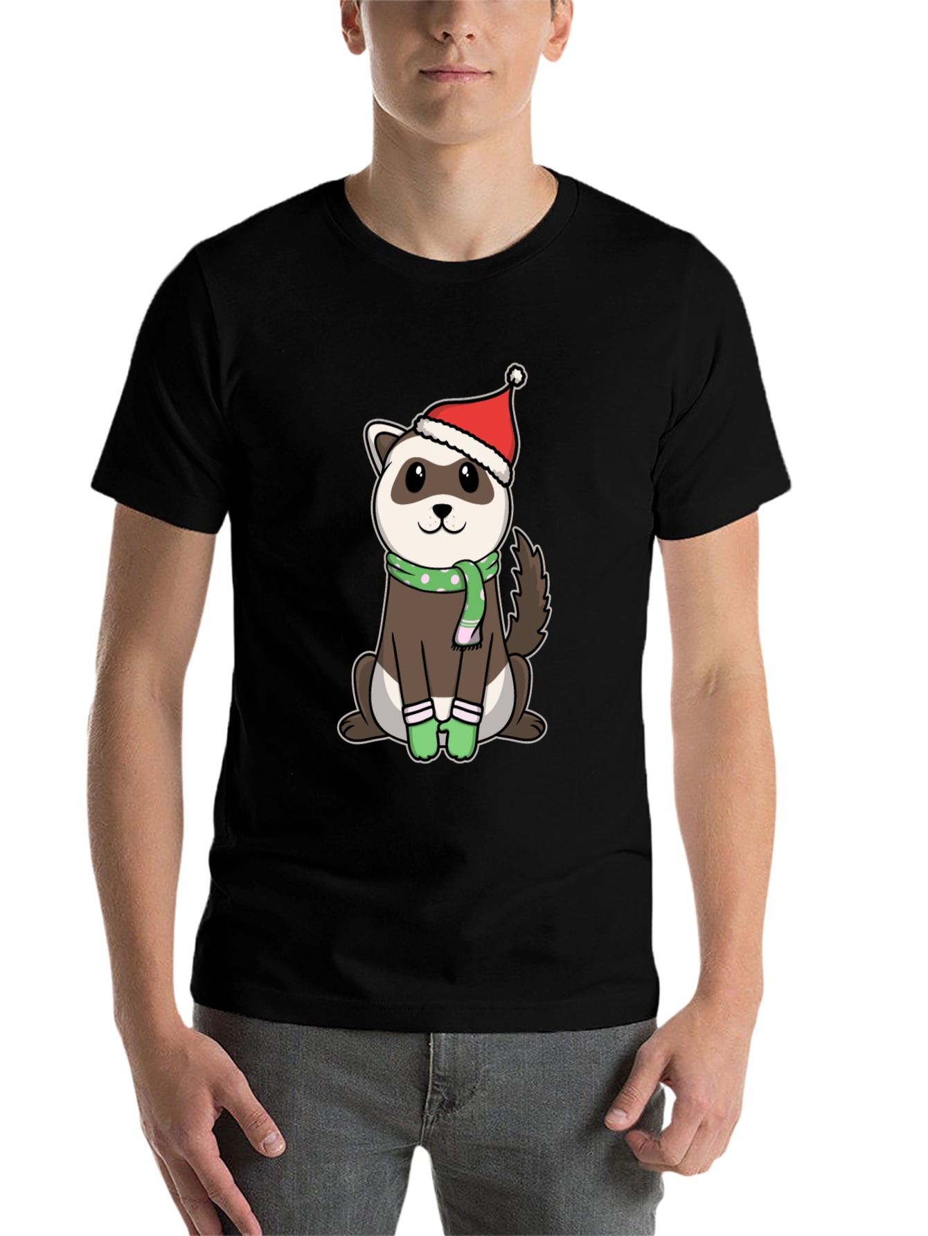 Black Festive Ferret Christmas T-Shirt view 7