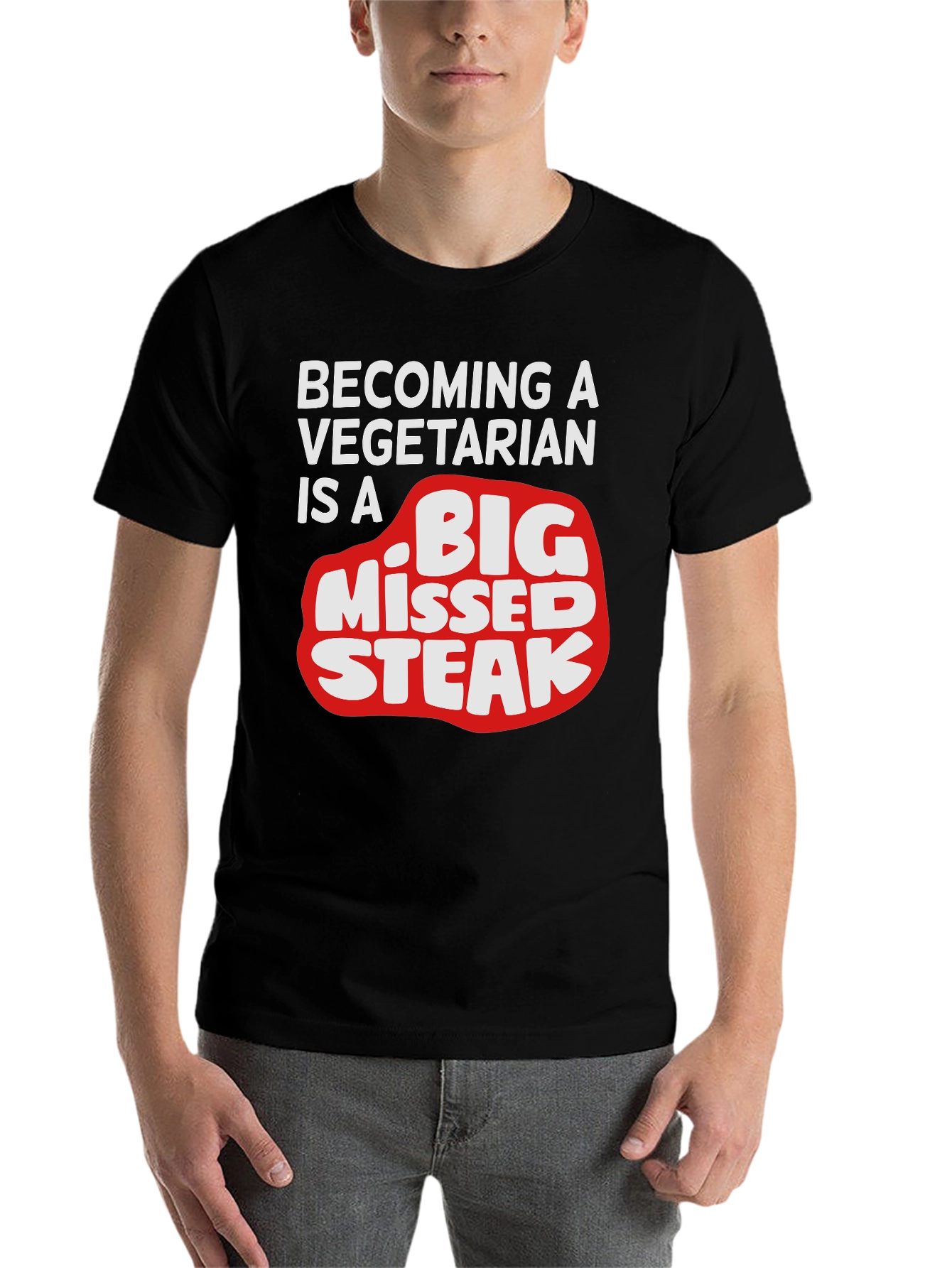 Black Funny Vegetarian Humor T-Shirt - Big Missed Steak view 7
