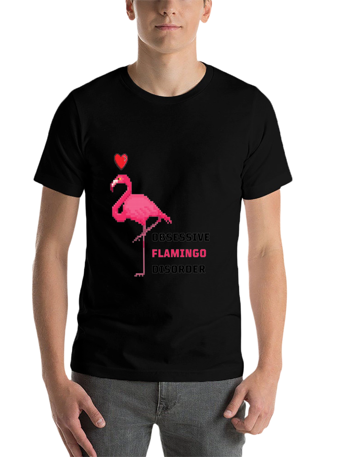 Black Obsessive Flamingo Disorder Graphic T-Shirt view 7