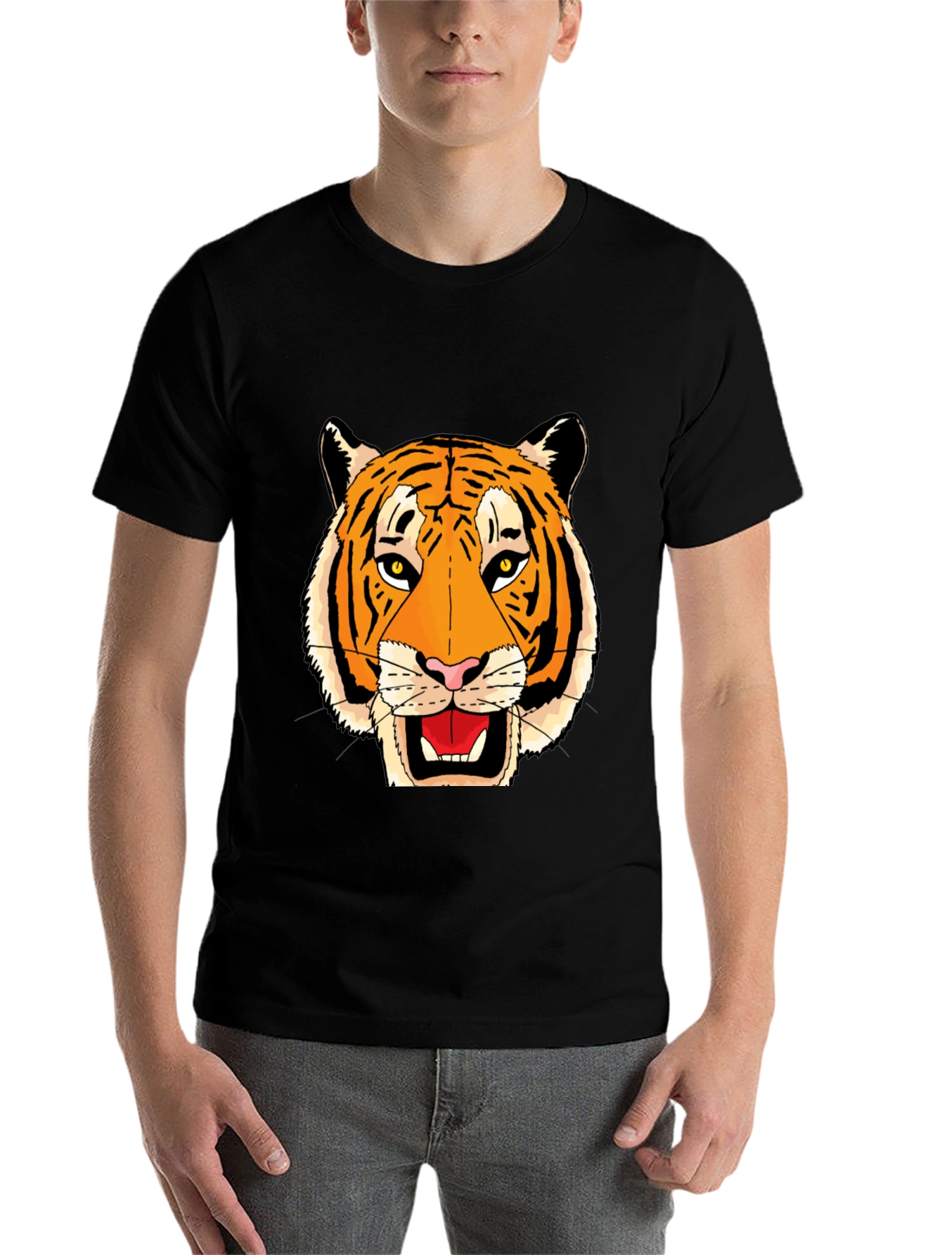 Black Black T-Shirt with Bold Tiger Face Graphic view 7