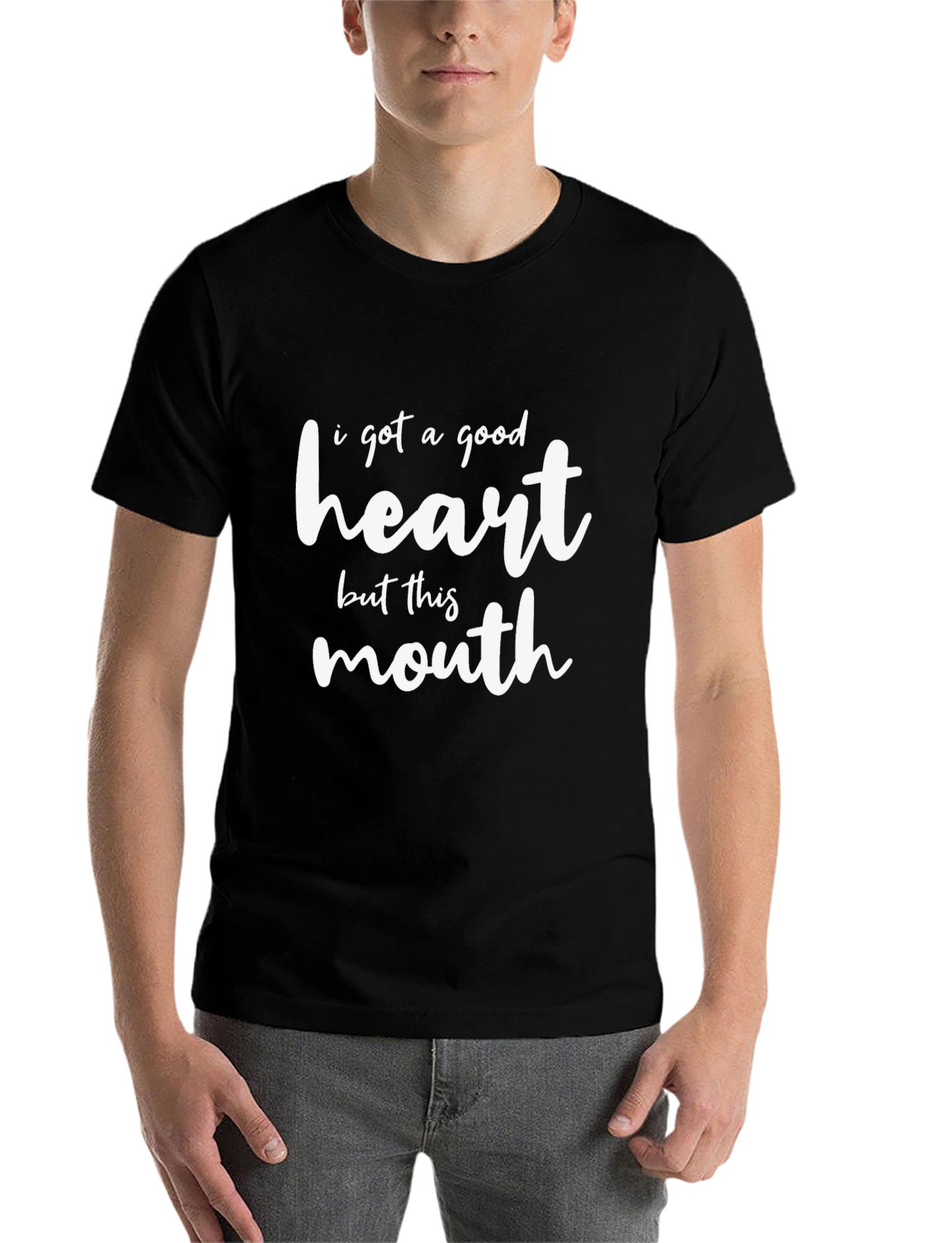 Black Good Heart Funny Graphic Tee view 7