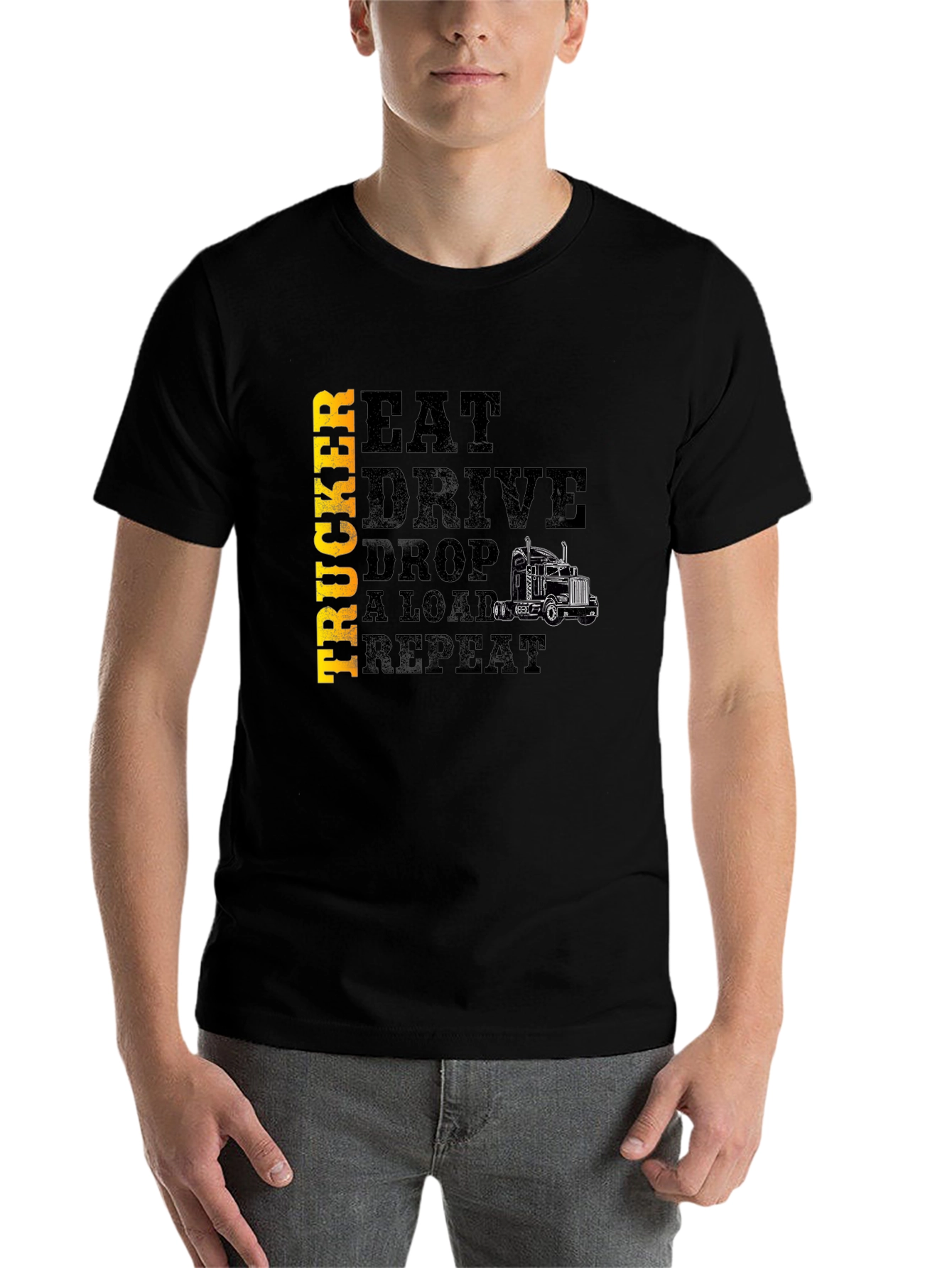Black Trucker Eat Drive Drop a Load T-Shirt view 7