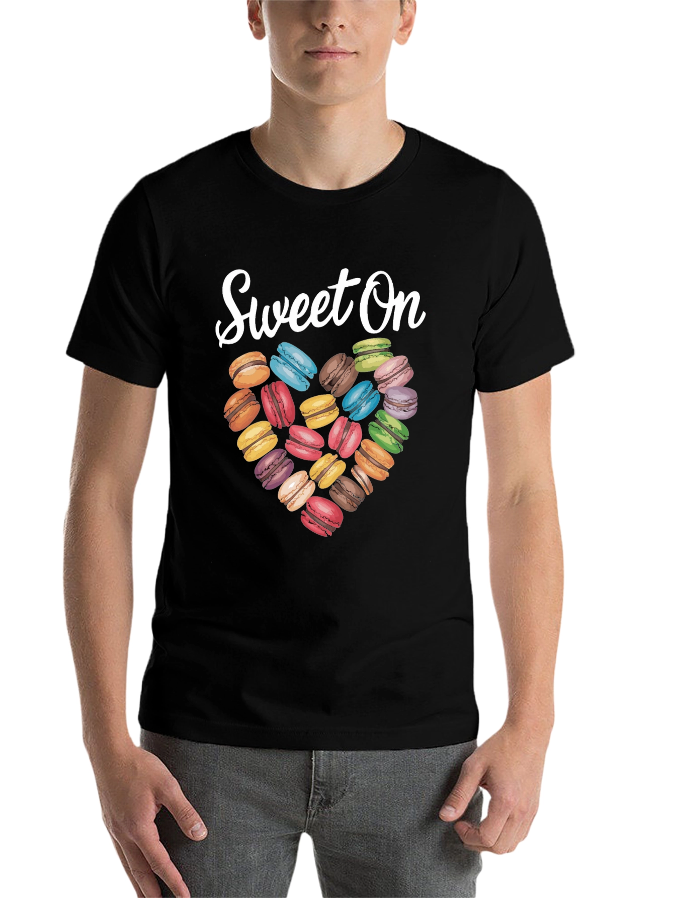 Black Sweet On Macarons T-Shirt, Heart Design view 7