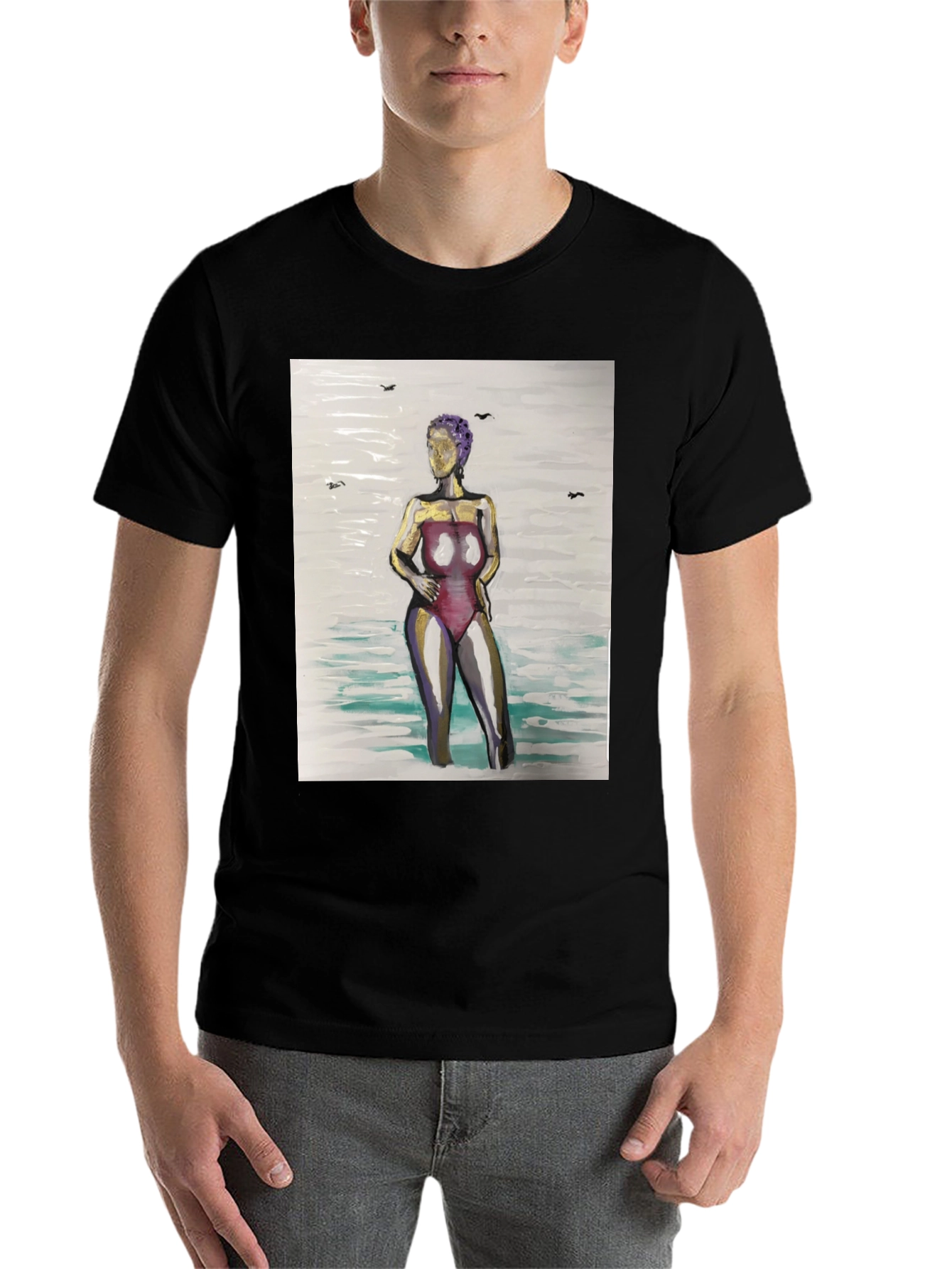Black Unique Woman in Water Graphic Tee - Black view 7