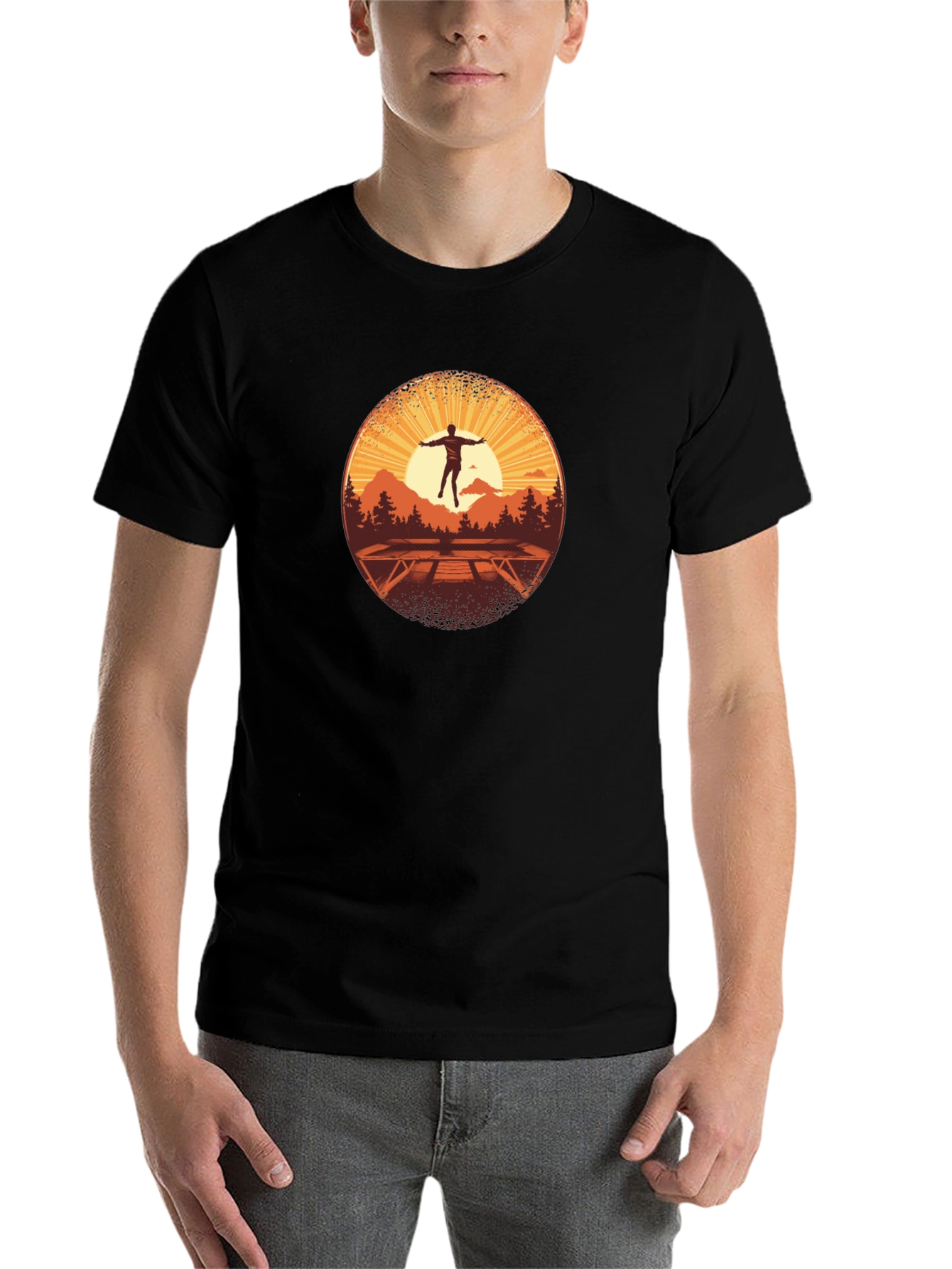 Black Sunrise Trampoline T-Shirt - Nature Scene view 7