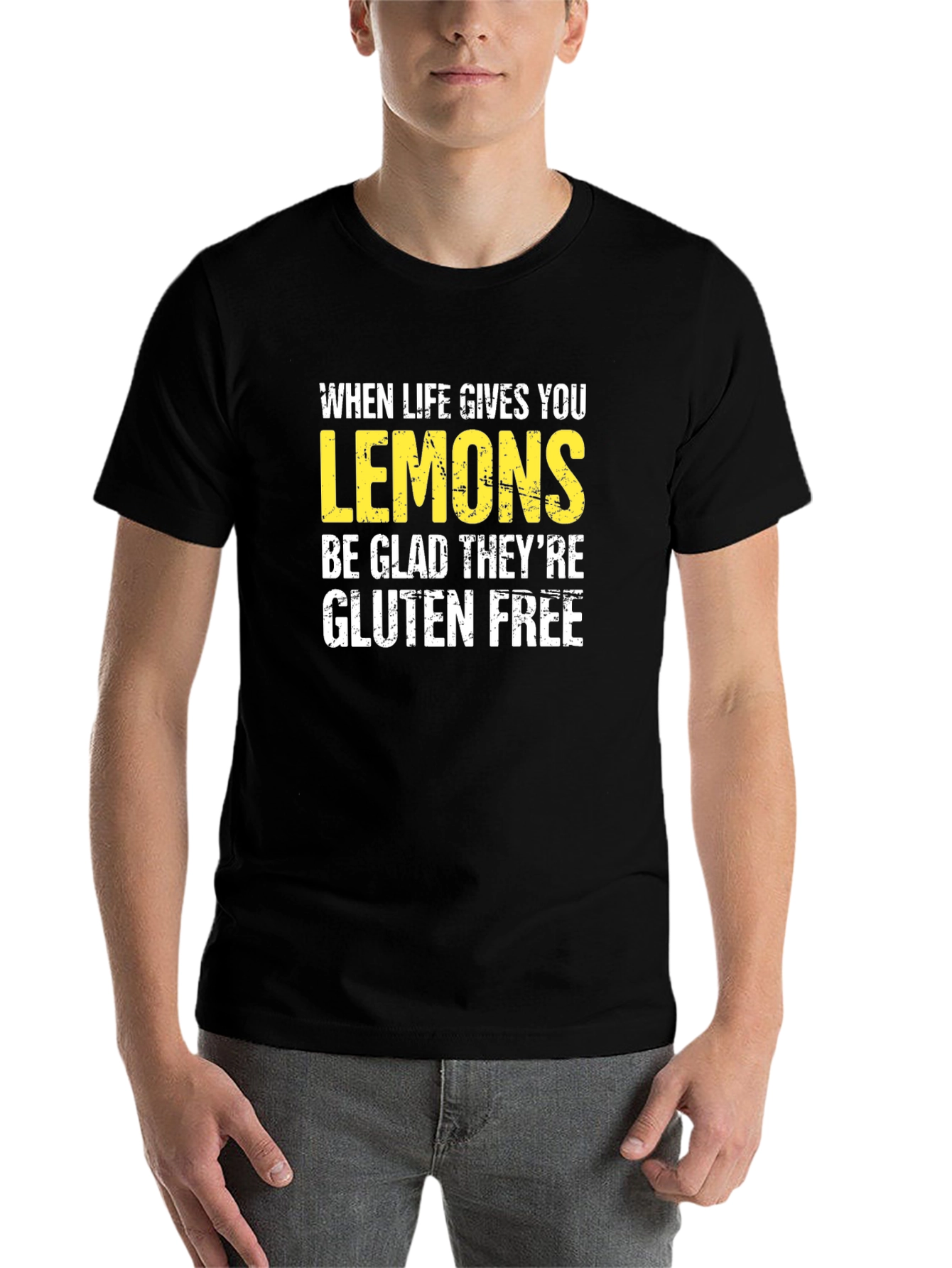 Black Funny Lemon Graphic Tee - Gluten Free Humor T-Shirt view 7