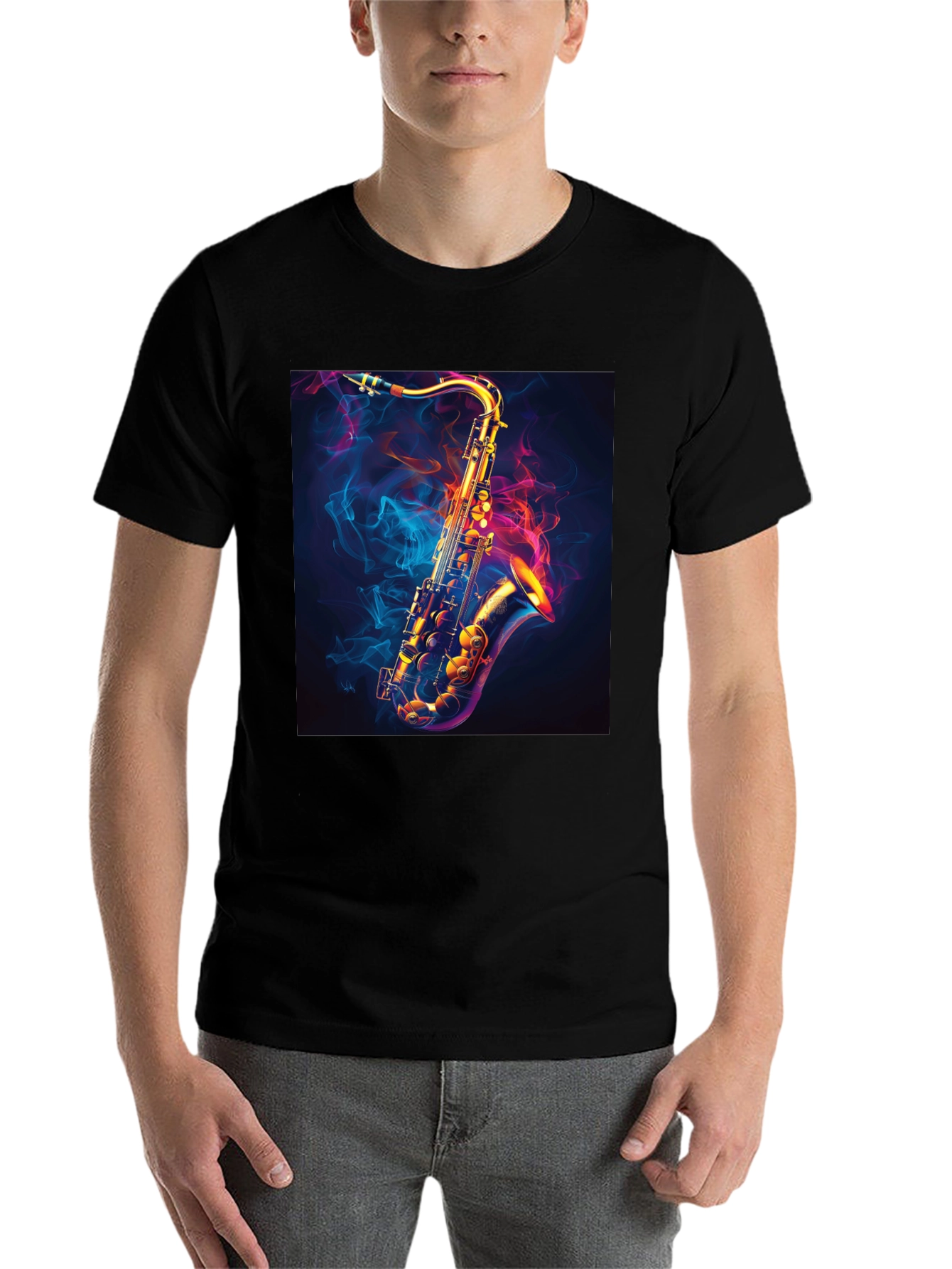 Black Saxophone Graphic Black T-Shirt - Cool Musical Tee view 7