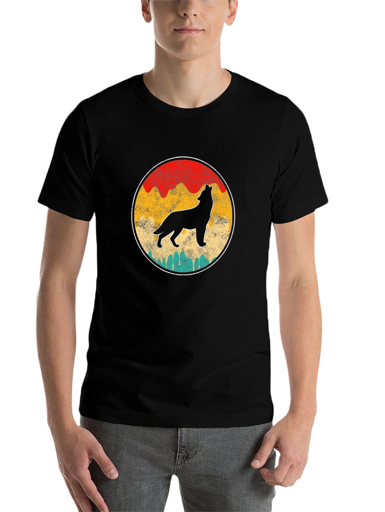 Black Retro Wolf Graphic Tee - Black view 7