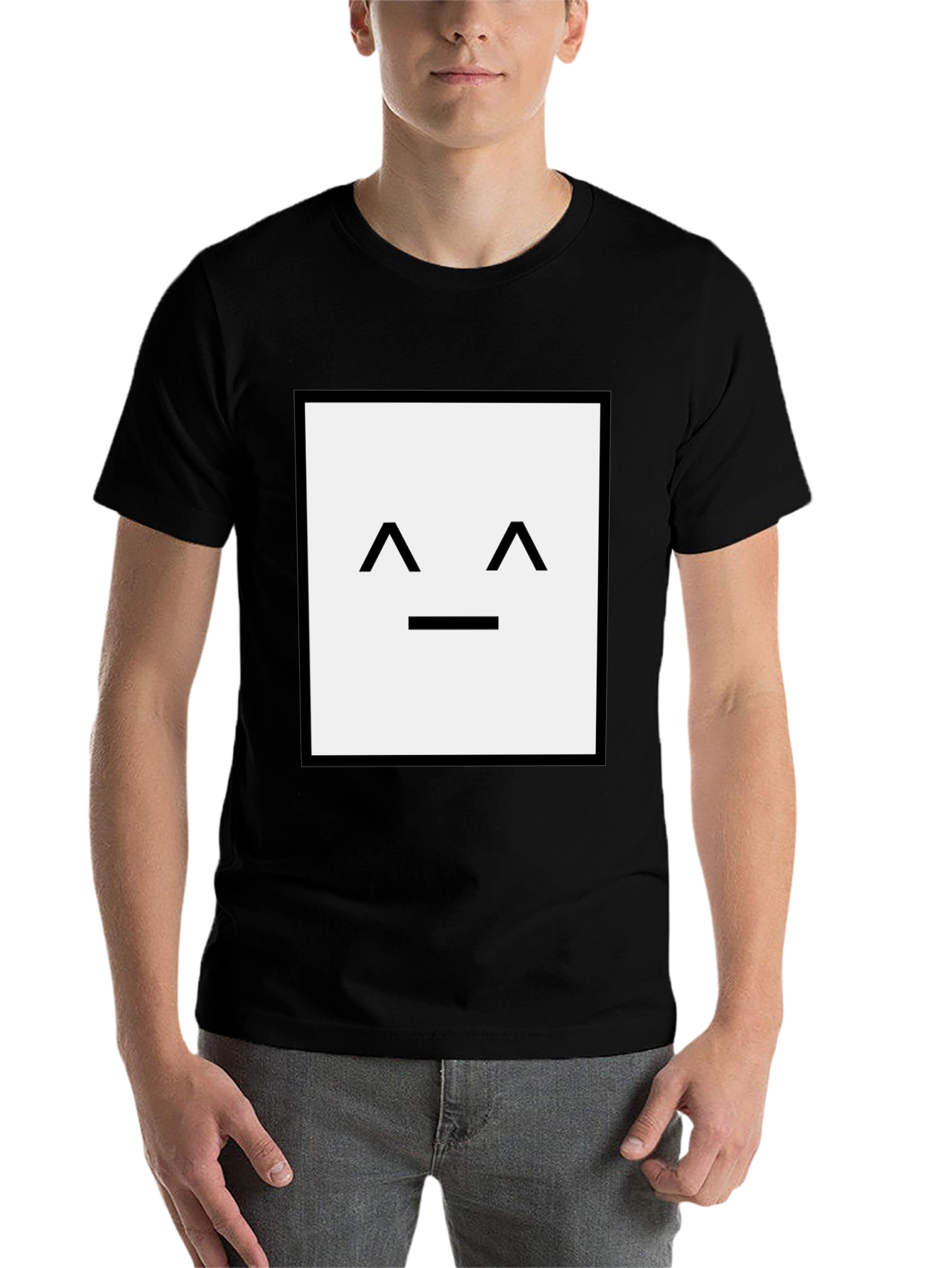 Black Minimalist Face Graphic Tee - Black Soft Cotton view 7