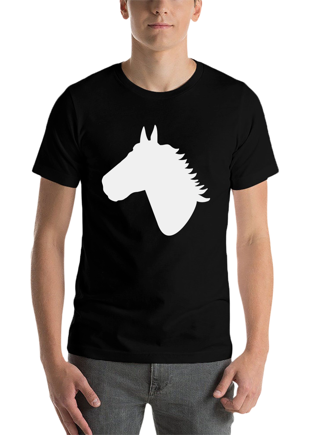 Black Horse Silhouette Graphic Tee - Black Cotton Blend view 7