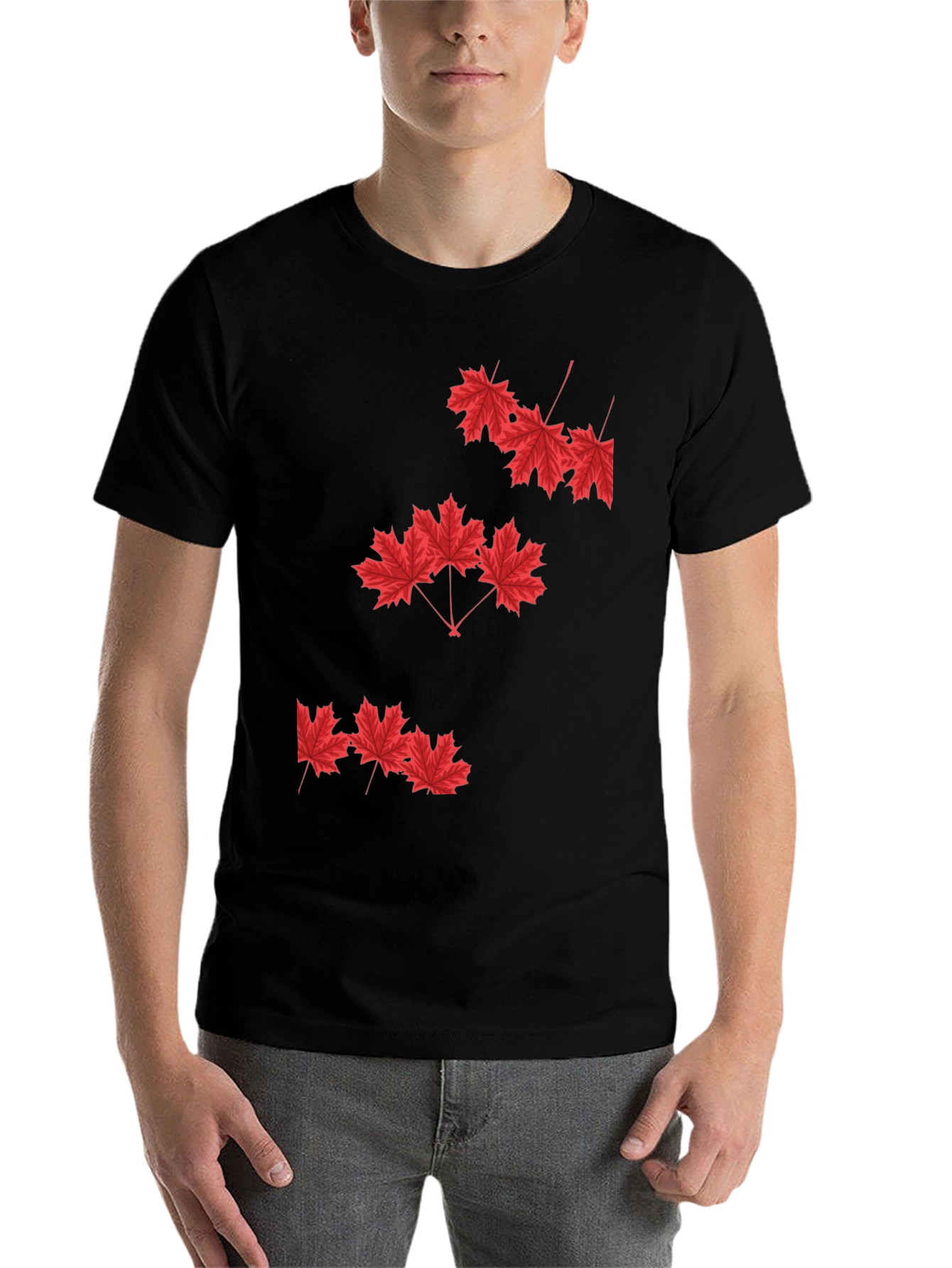 Black Maple Leaf Graphic Print Black T-Shirt view 7