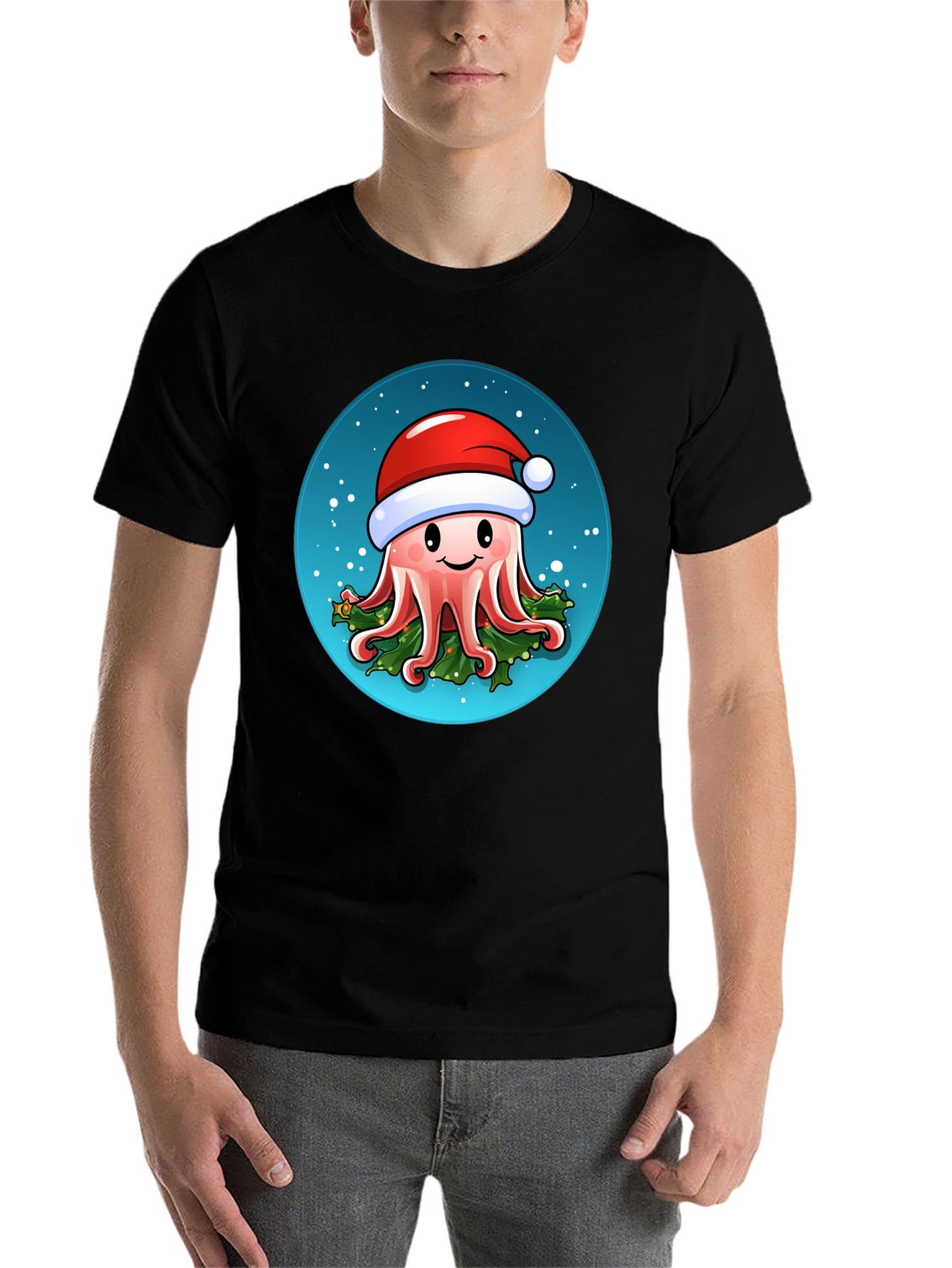 Black Festive Octopus T-Shirt - Holiday Sea Creature Tee view 7