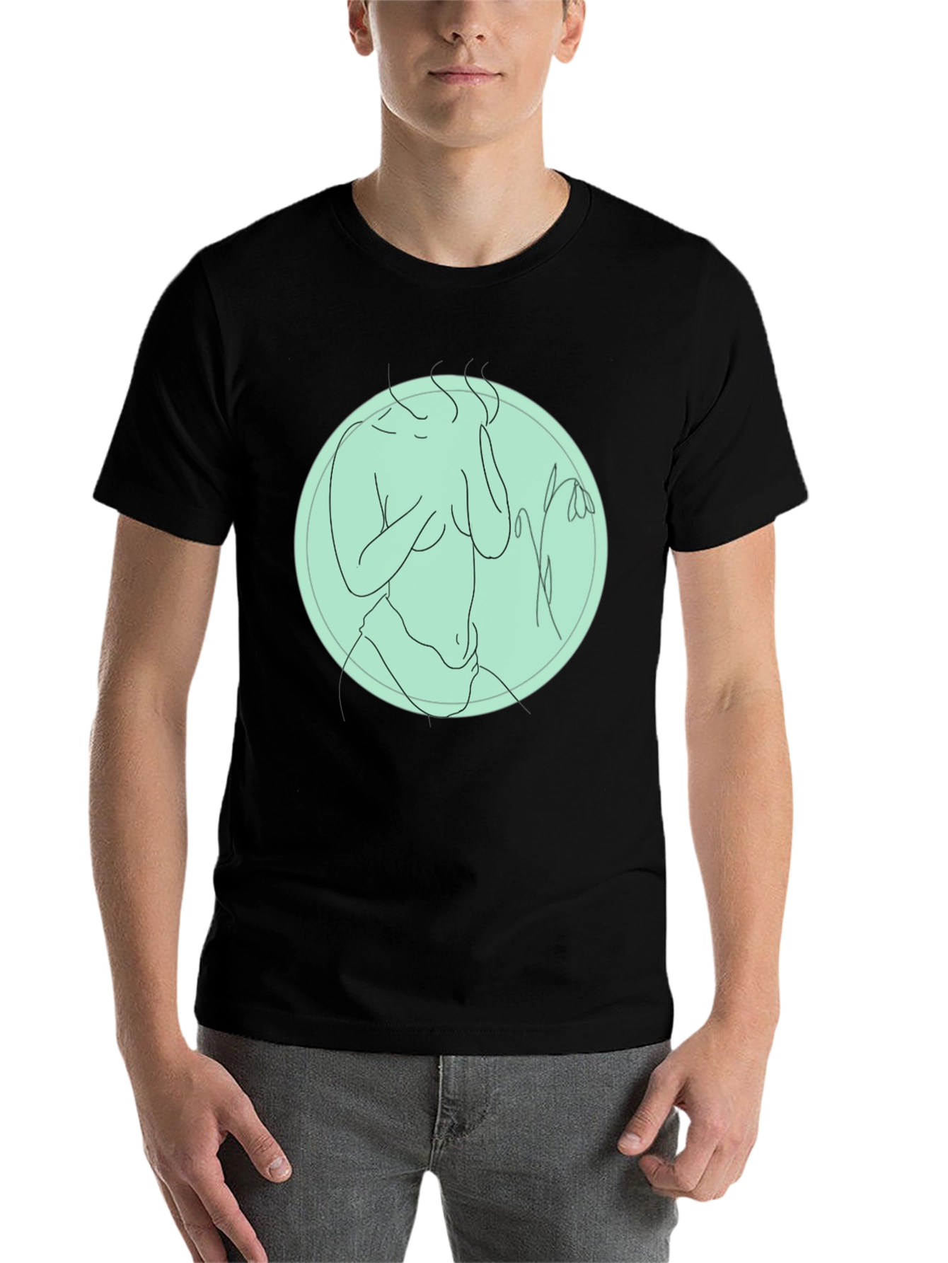 Black Abstract Line Art Graphic Tee - Unisex Black T-Shirt view 7