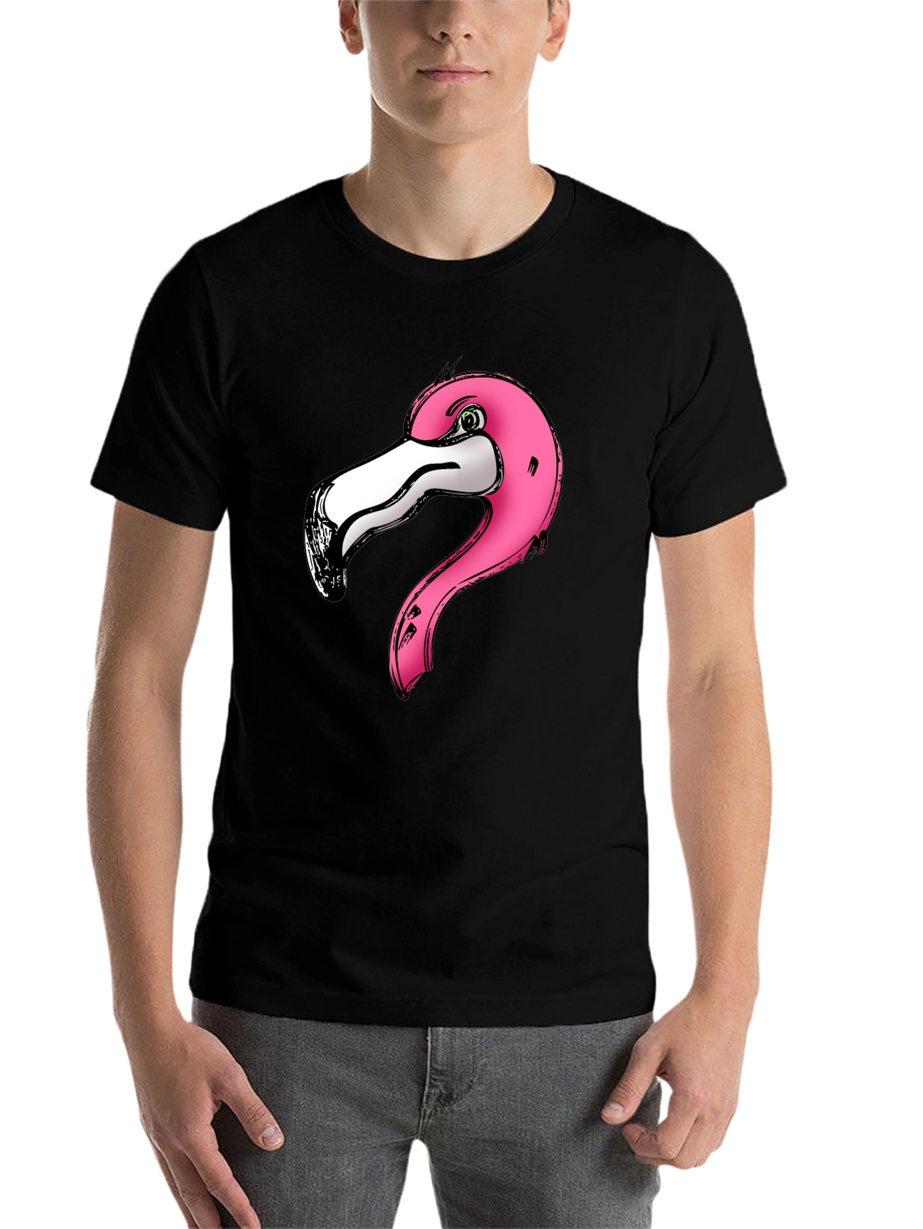 Black Pink Flamingo Graphic Print Black T-Shirt view 7