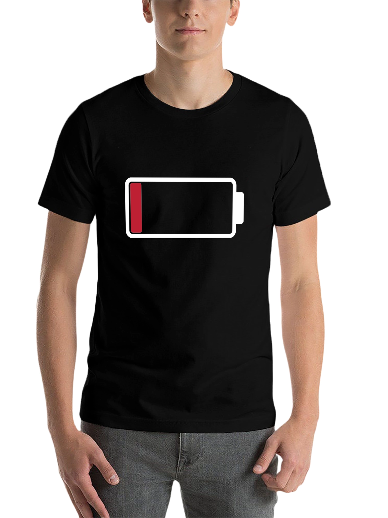 Black Low Battery Graphic Men's T-Shirt - Black Cotton Tee view 7