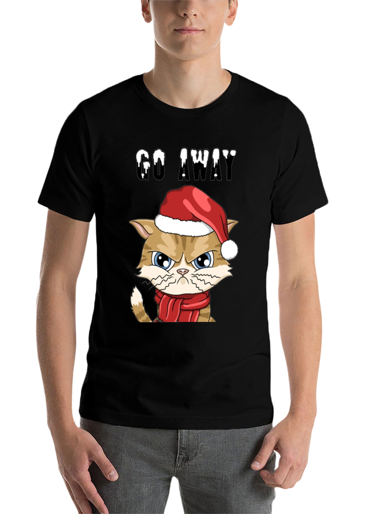 Black Grumpy Cat Christmas T-Shirt - Go Away view 7