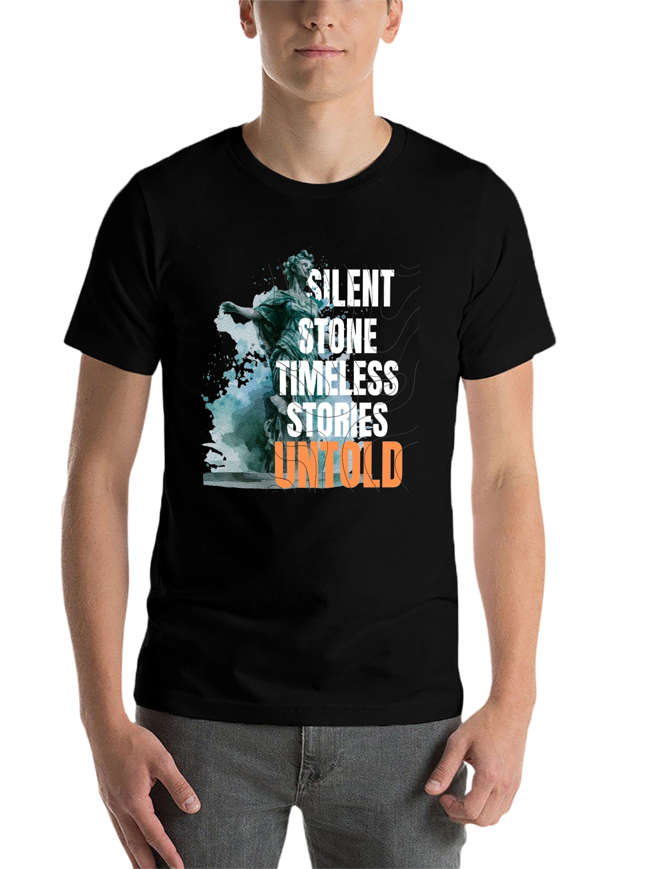 Black Silent Stone Graphic Tee -  Statue & Stories T-Shirt view 7