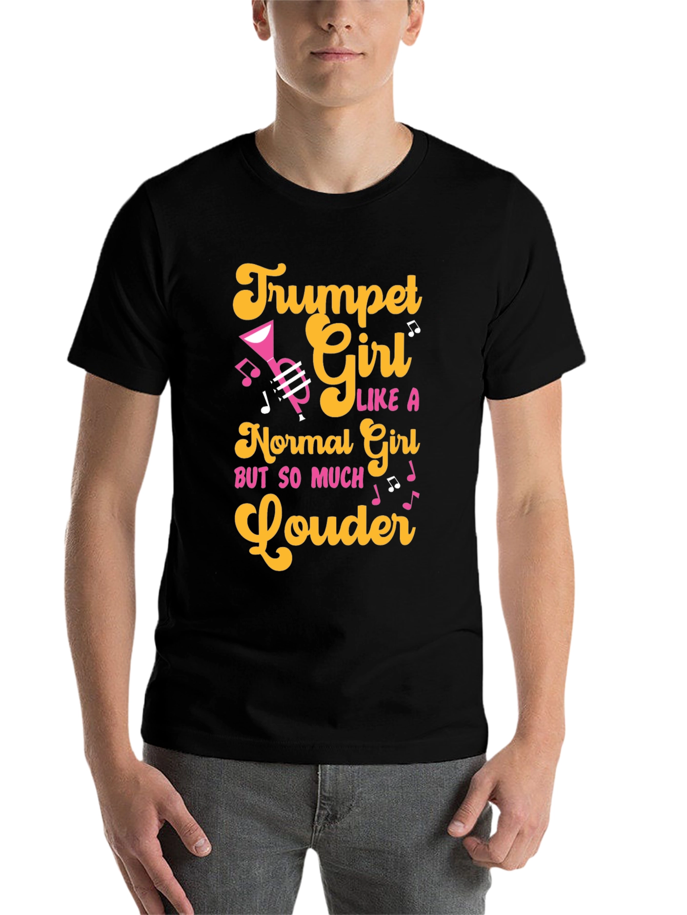 Black Trumpet Girl T-Shirt - Musician Apparel view 7