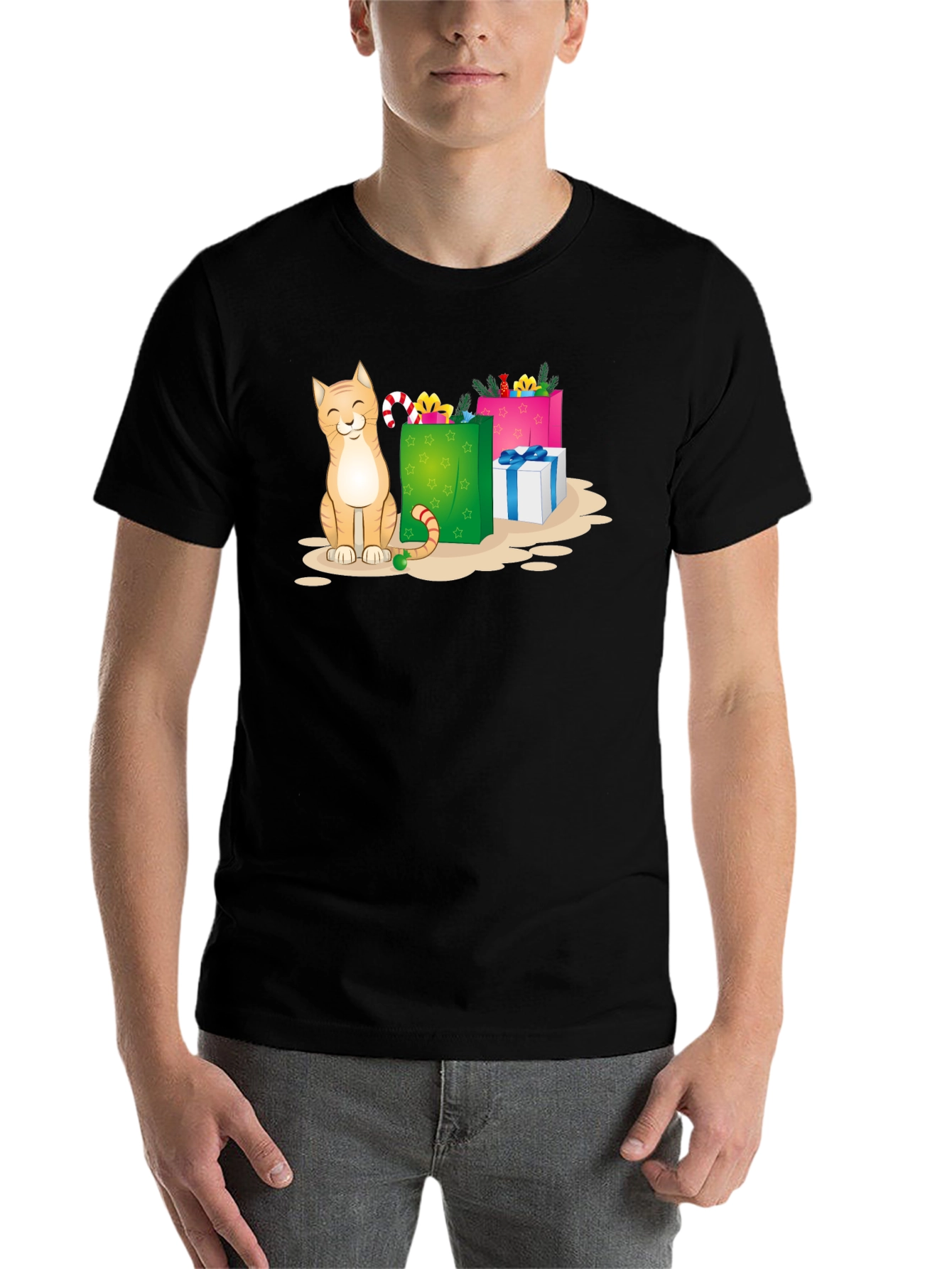Black Cat Christmas Gift T-Shirt view 7
