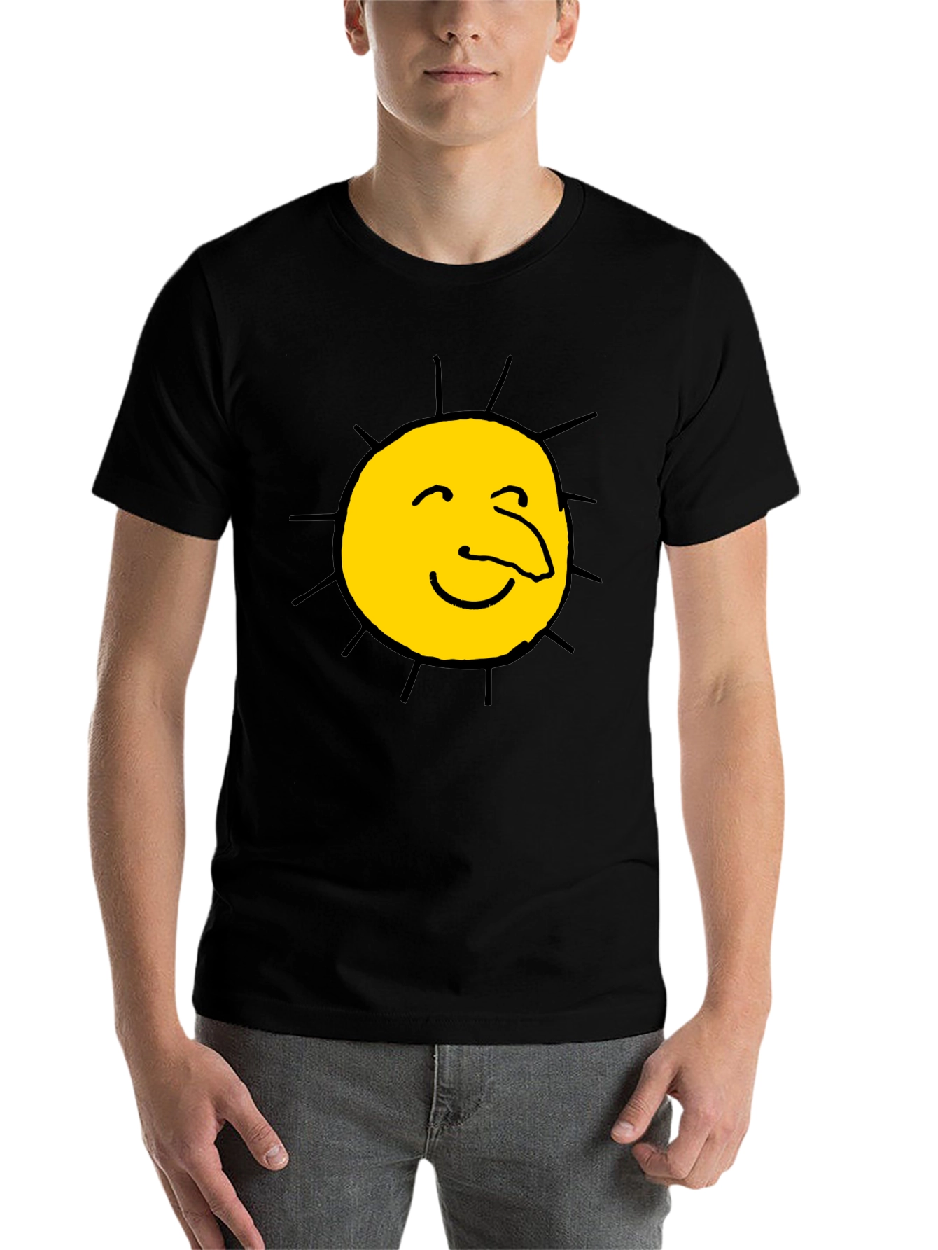Black Funny Sun Face Graphic Black T-Shirt view 7