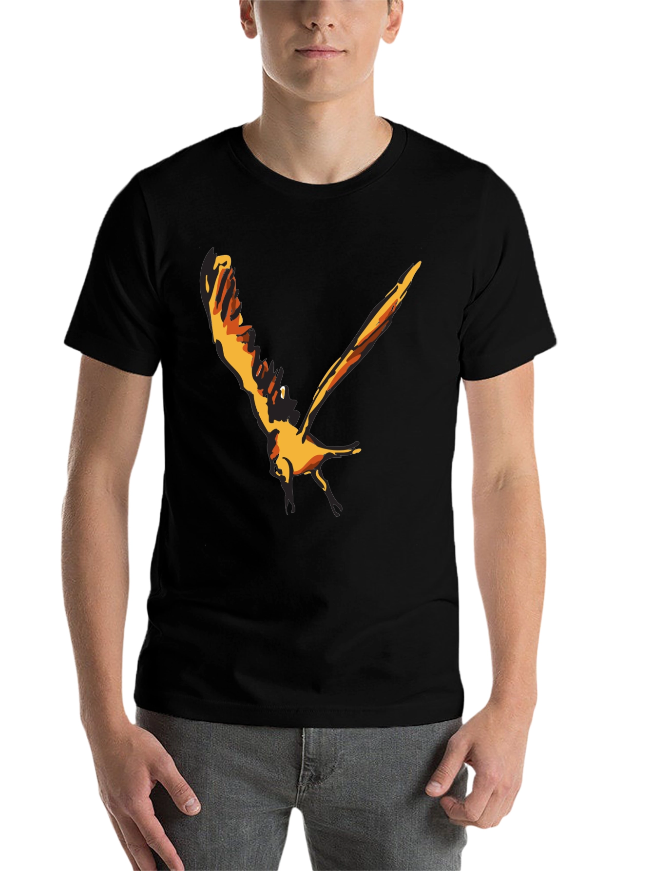 Black Stylish Black T-Shirt with Bird Graphic view 7