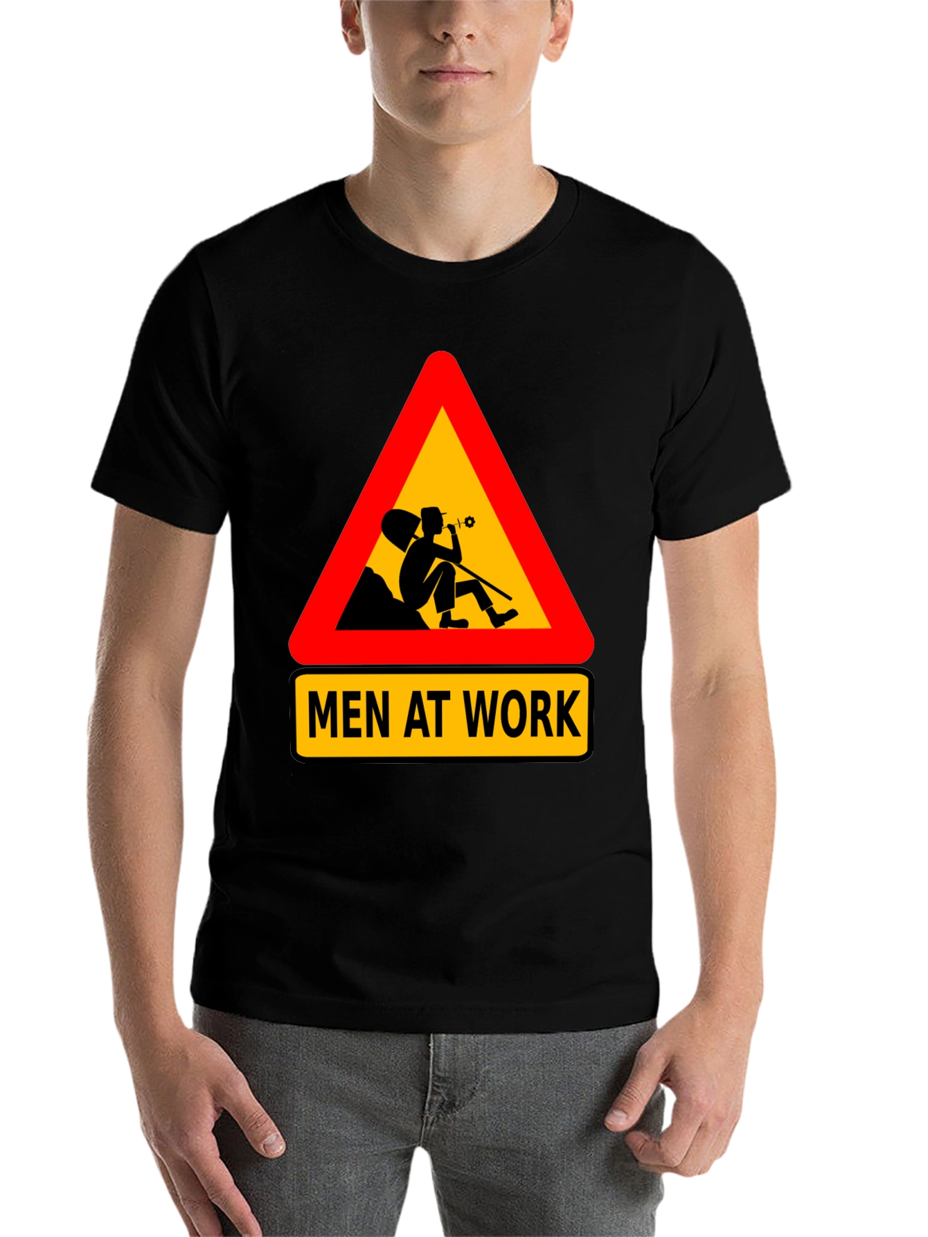 Black Men at Work Graphic Tee - Funny Black T-Shirt view 7