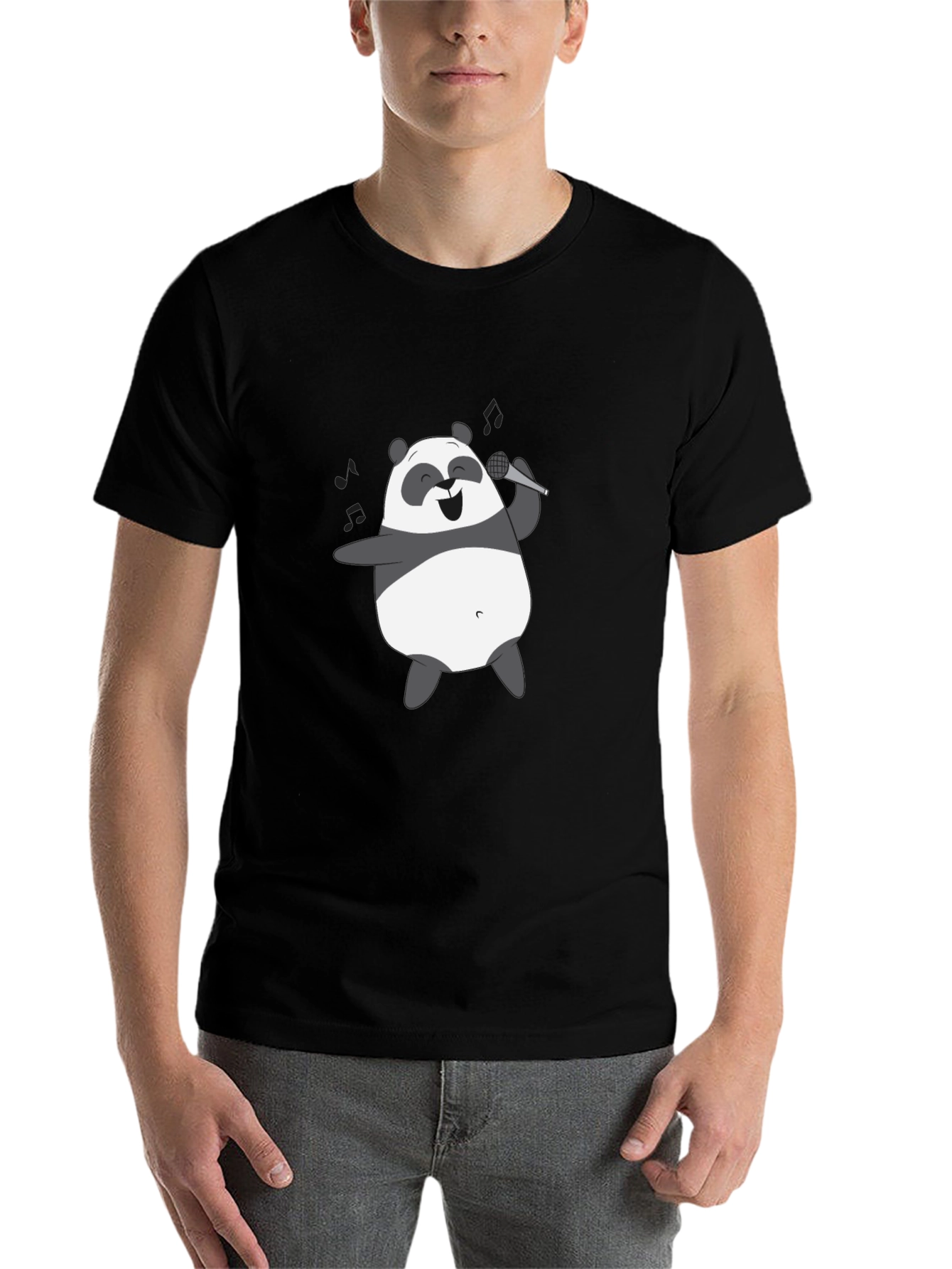 Black Singing Panda Graphic Tee - Black Cotton T-Shirt view 7