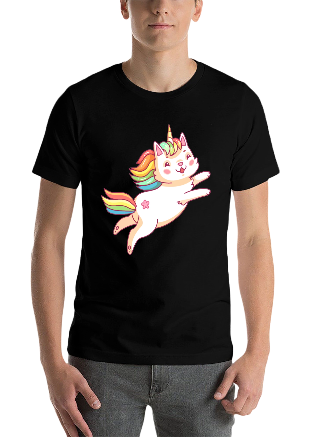 Black Unicorn Cat Graphic T-Shirt - Fun Cute Tee view 7
