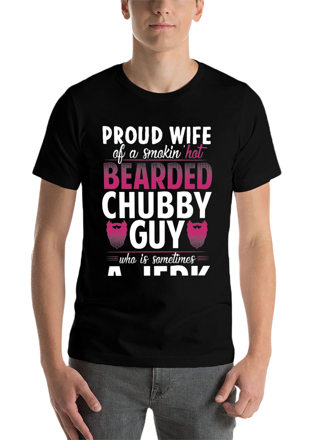 Black Proud Wife Bearded Chubby Guy T-Shirt view 7