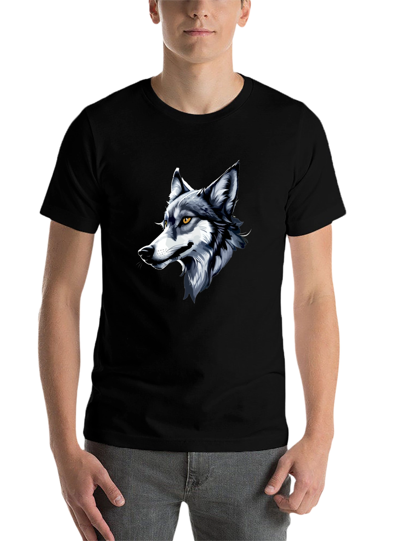 Black Cool Wolf Graphic Tee - Black Cotton Shirt view 7