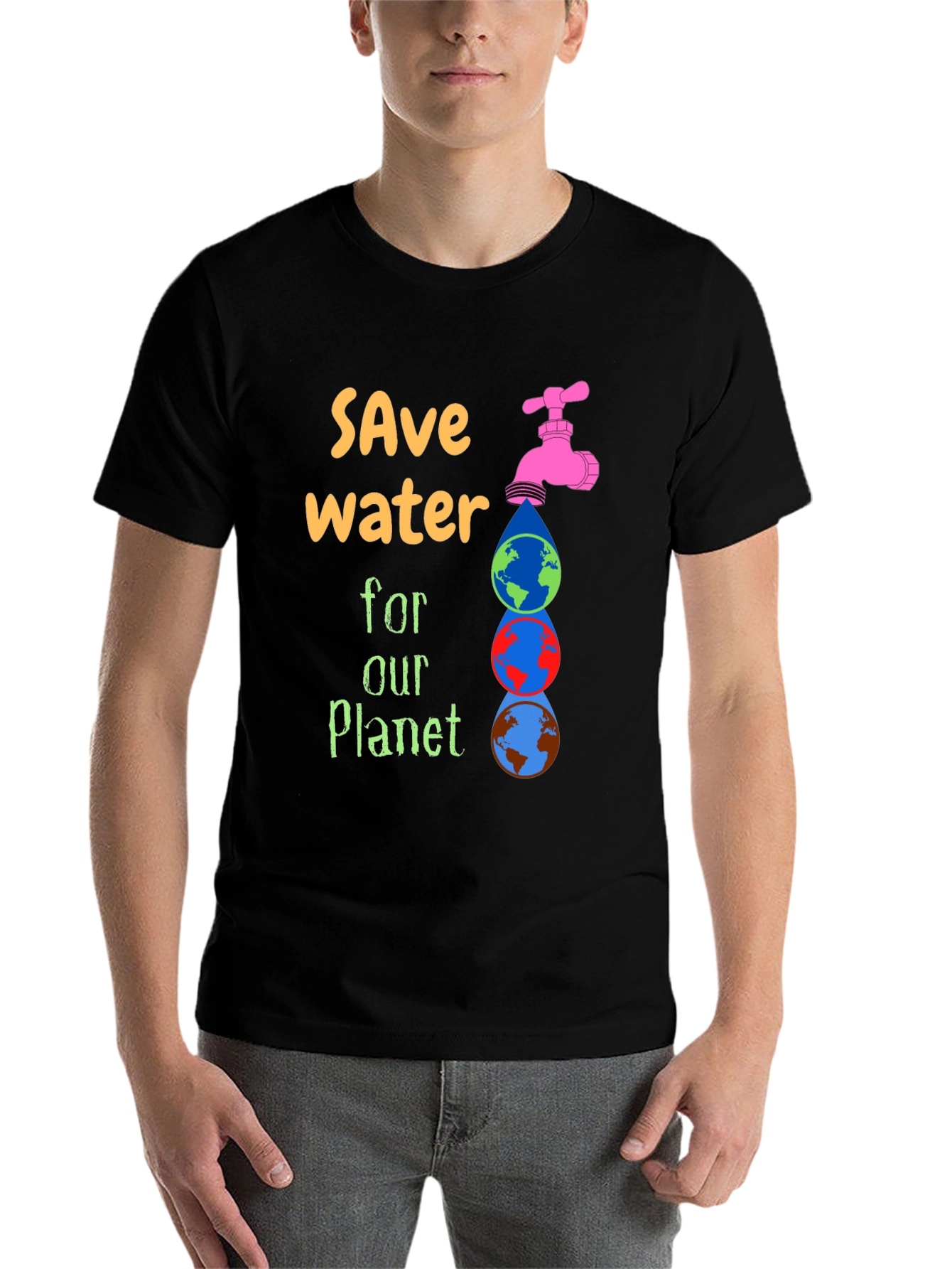 Black Save Water Graphic Tee - Planet Conservation T-Shirt view 7