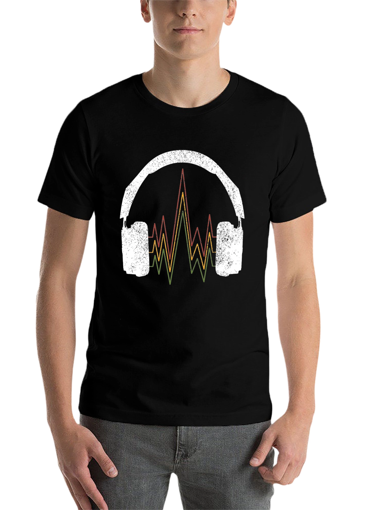 Black Retro Rasta Headphones Graphic Tee view 7