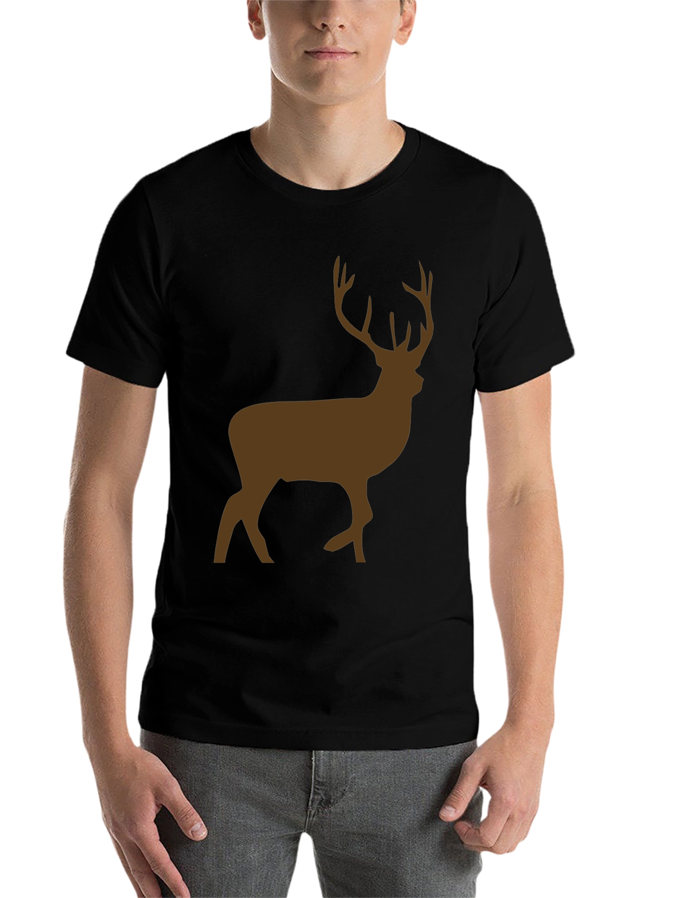 Black Men's Black T-Shirt with Brown Deer Graphic view 7