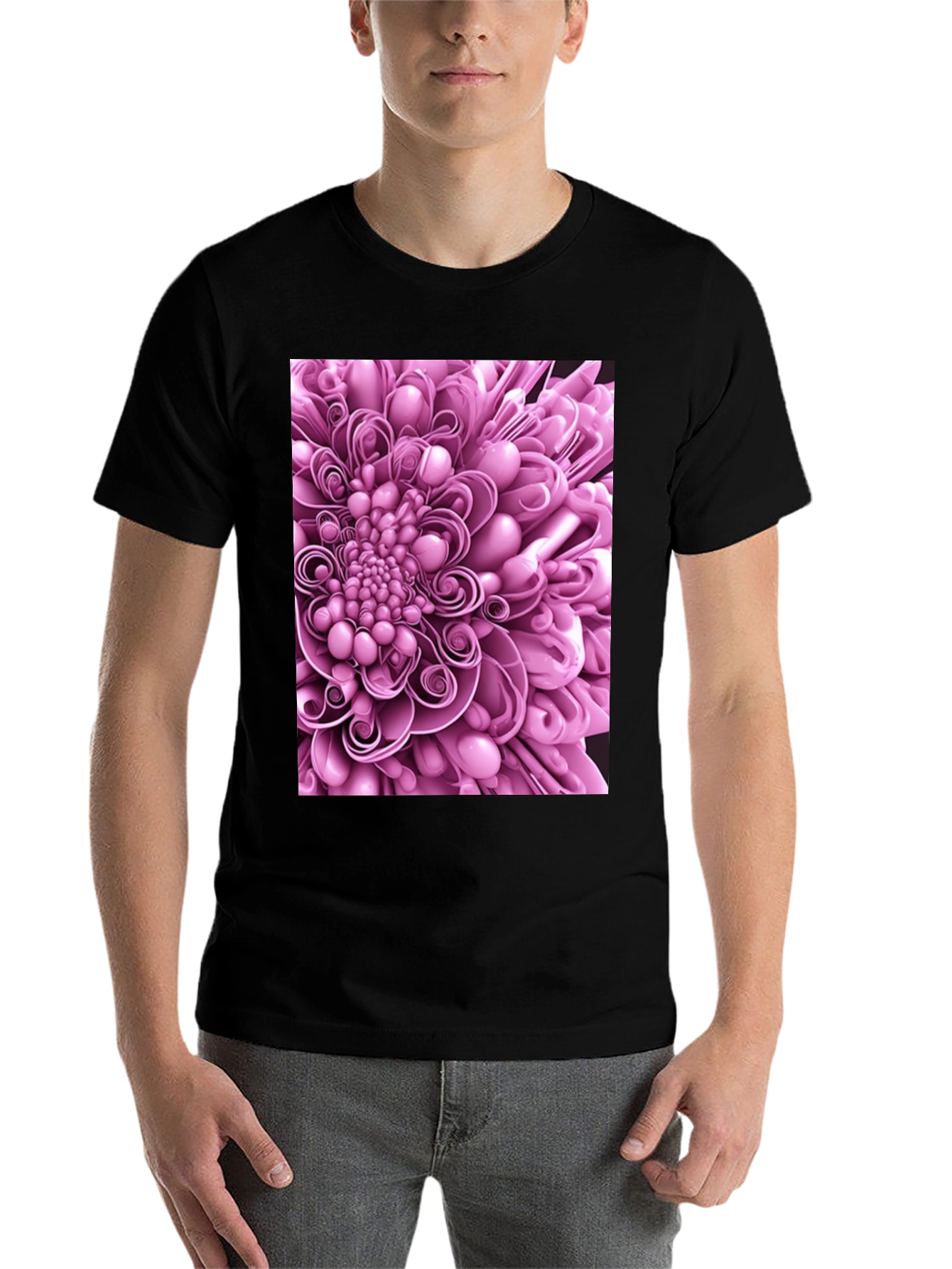 Black Abstract Flower Graphic Print Black T-Shirt view 7