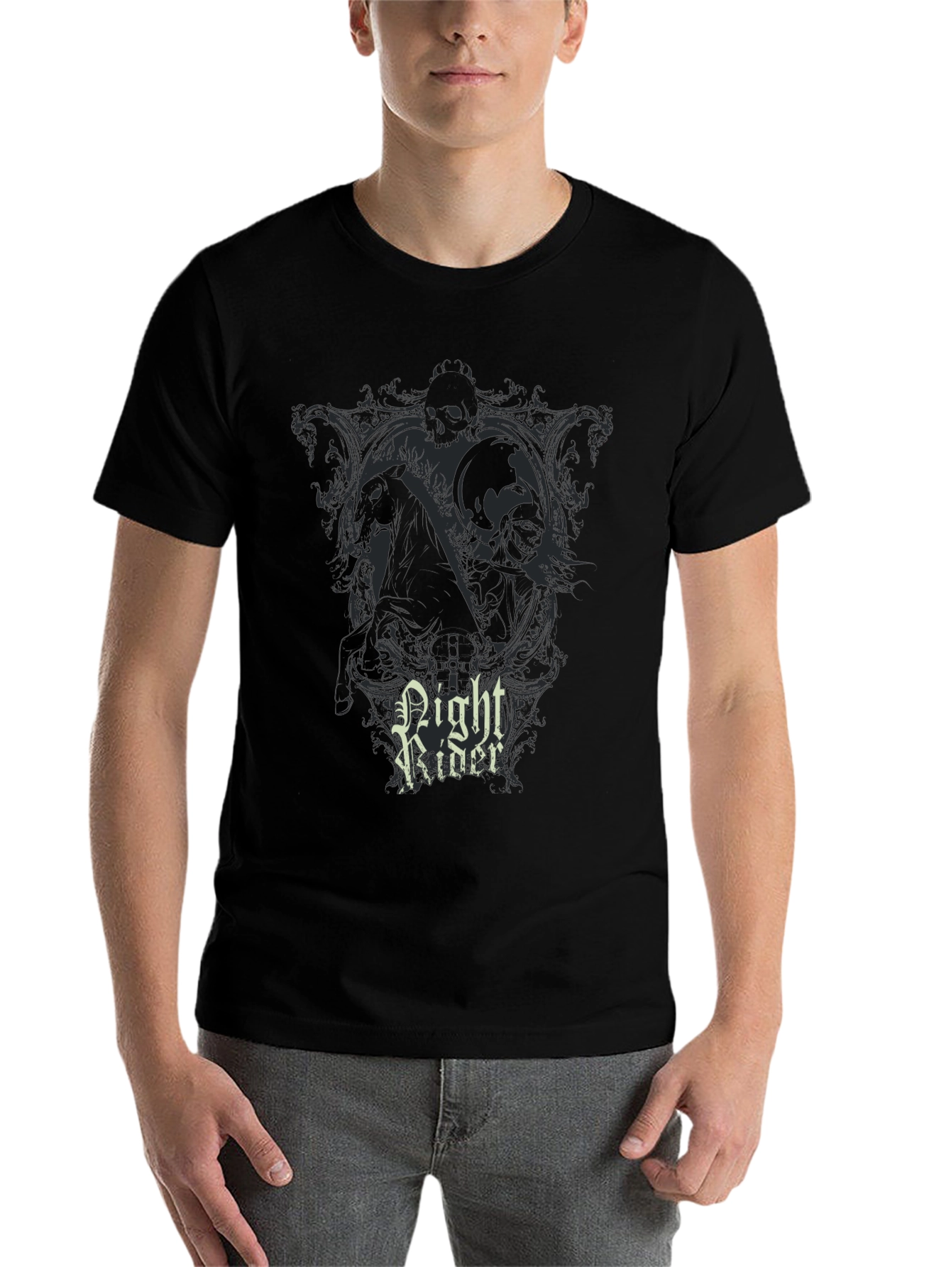 Black Night Rider Graphic Print Black T-Shirt view 7
