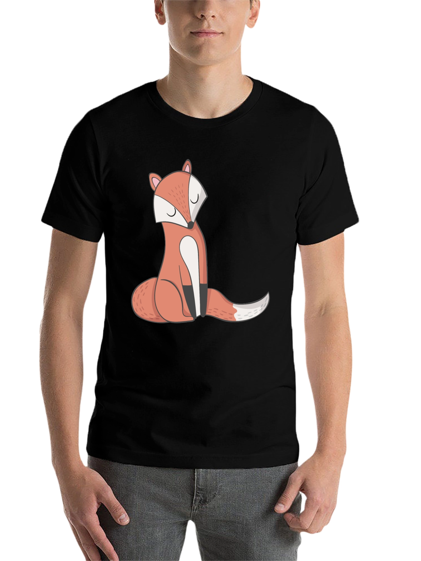 Black Cool Fox Graphic Tee - Unisex Black T-Shirt view 7