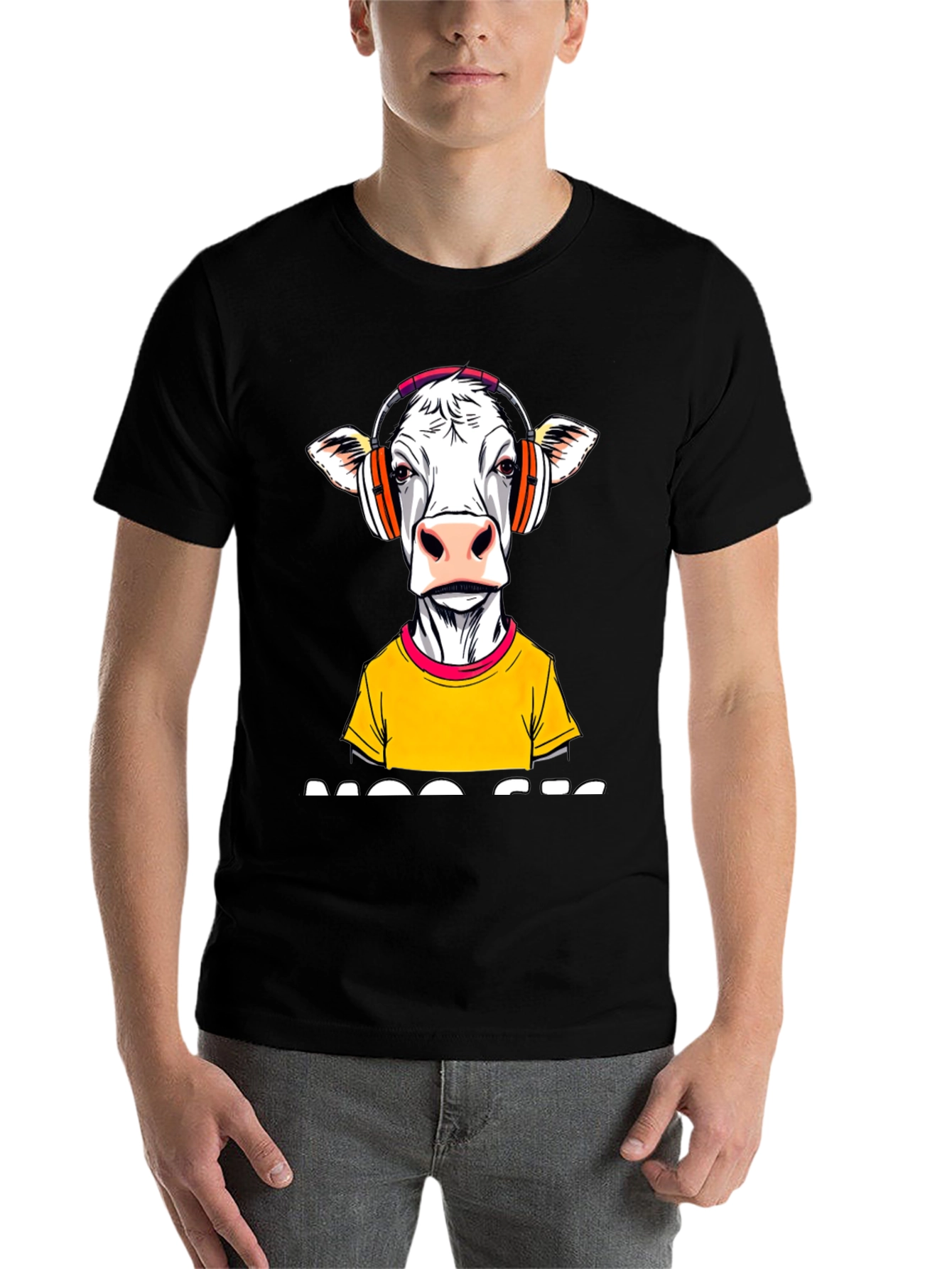 Black DJ Cow Graphic Tee - Black Cotton Blend view 7