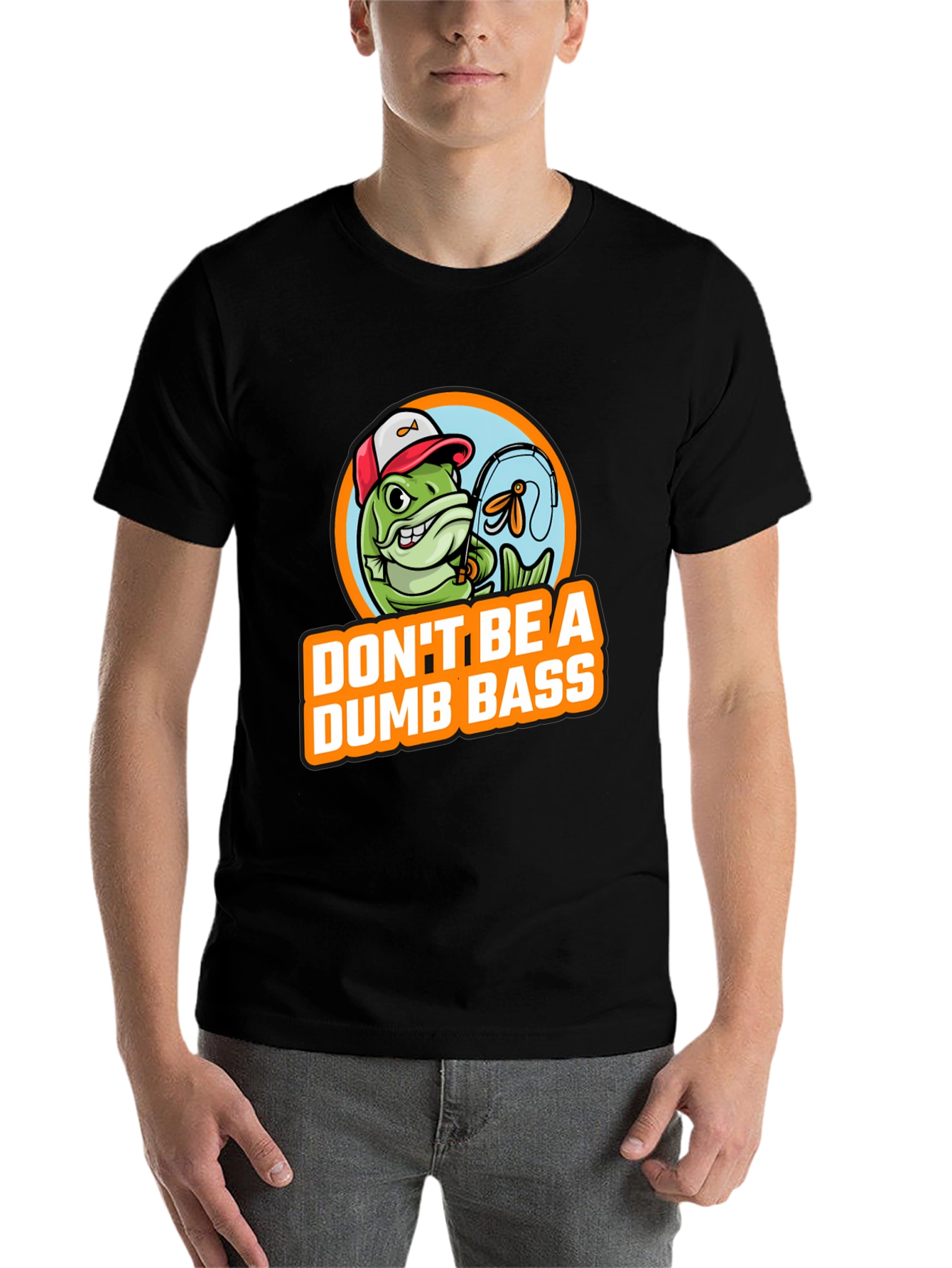 Black Don't Be A Dumb Bass Fishing Graphic T-Shirt view 7
