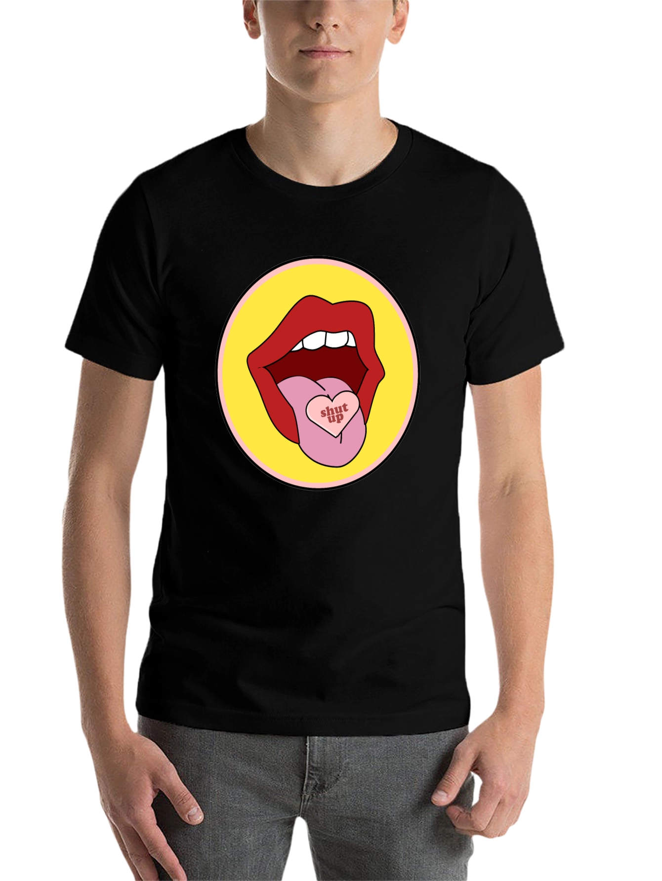 Black Shut Up Lips Graphic Tee - Unisex view 7