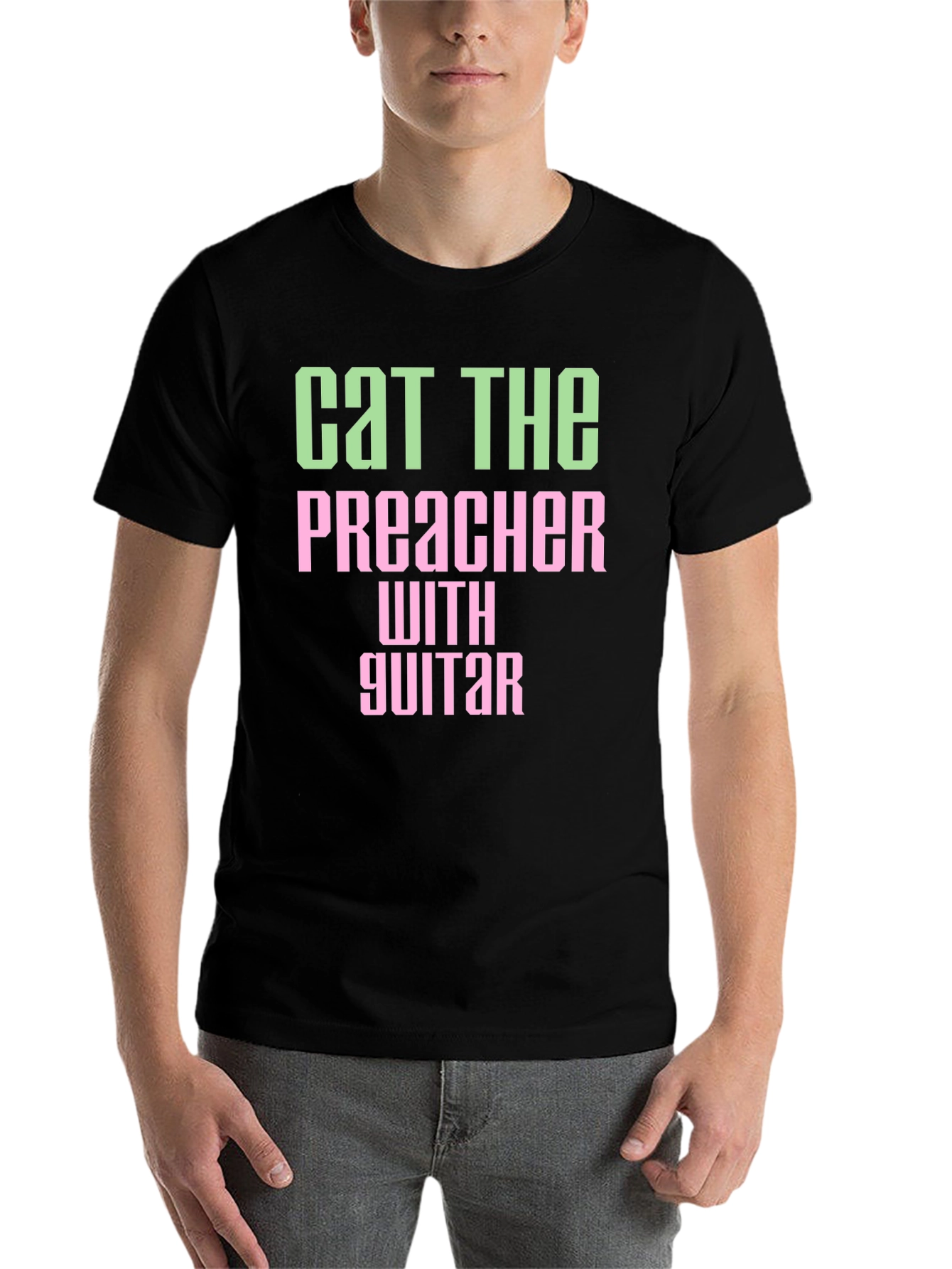 Black Cat The Preacher with Guitar Graphic T-Shirt view 7