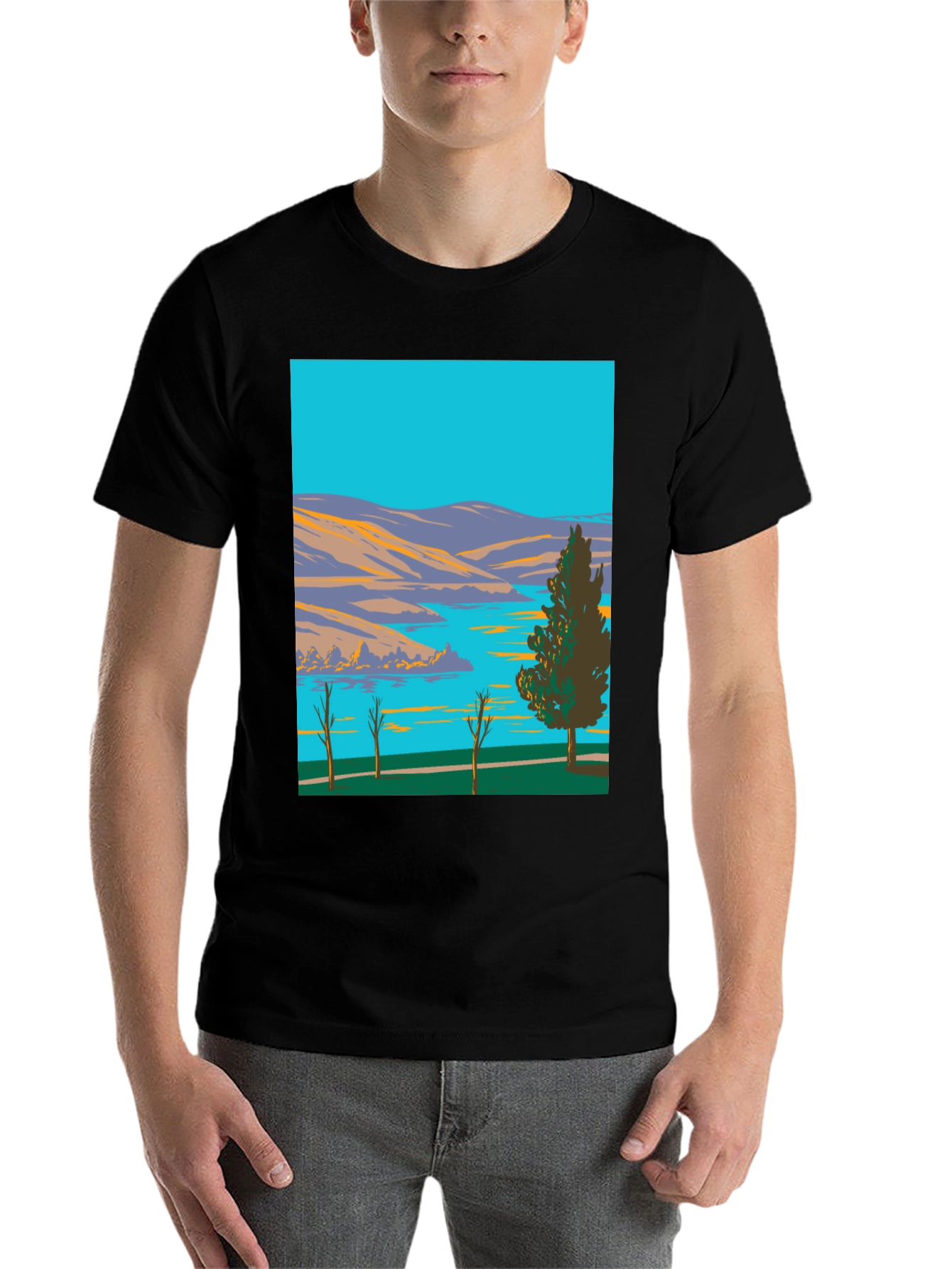 Black Lake & Mountain Graphic Tee - Nature Art Shirt view 7