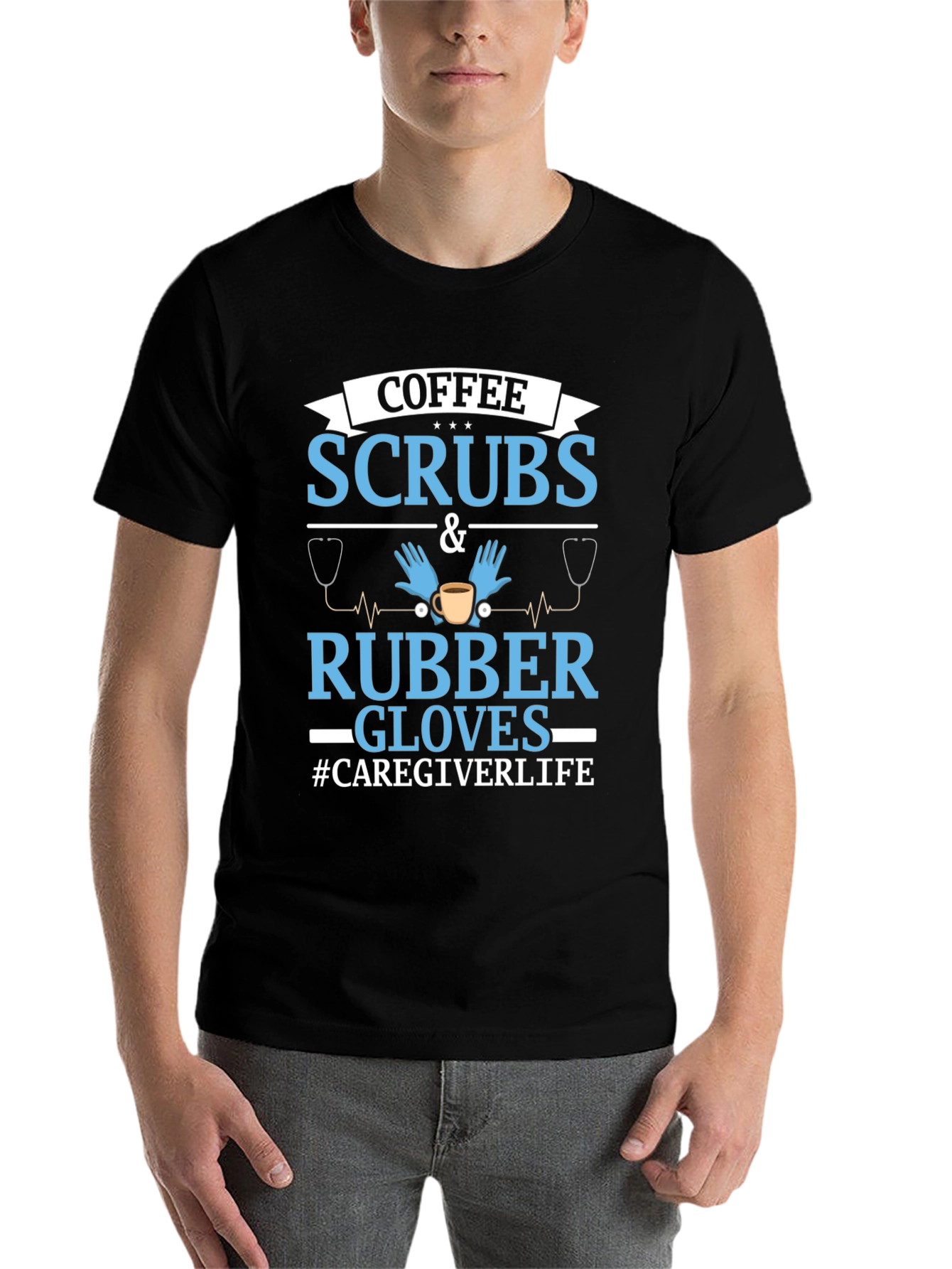 Black Coffee Scrubs & Rubber Gloves Caregiver T-Shirt view 7