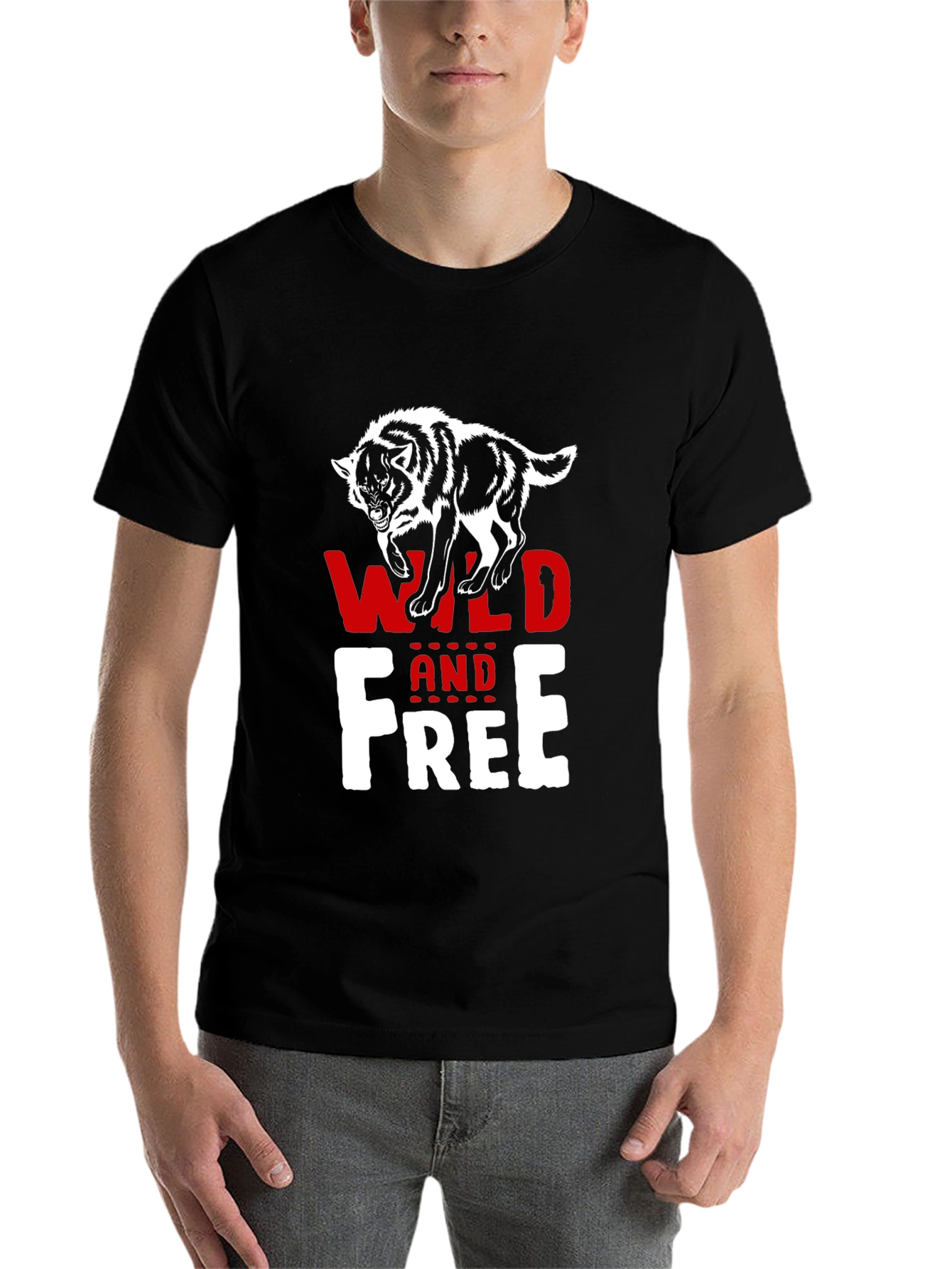Black Wild and Free Wolf Graphic T-Shirt view 7