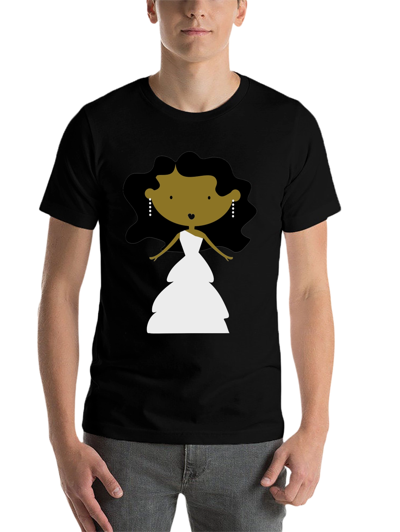 Black Black T-Shirt with Cartoon Bride Graphic view 7