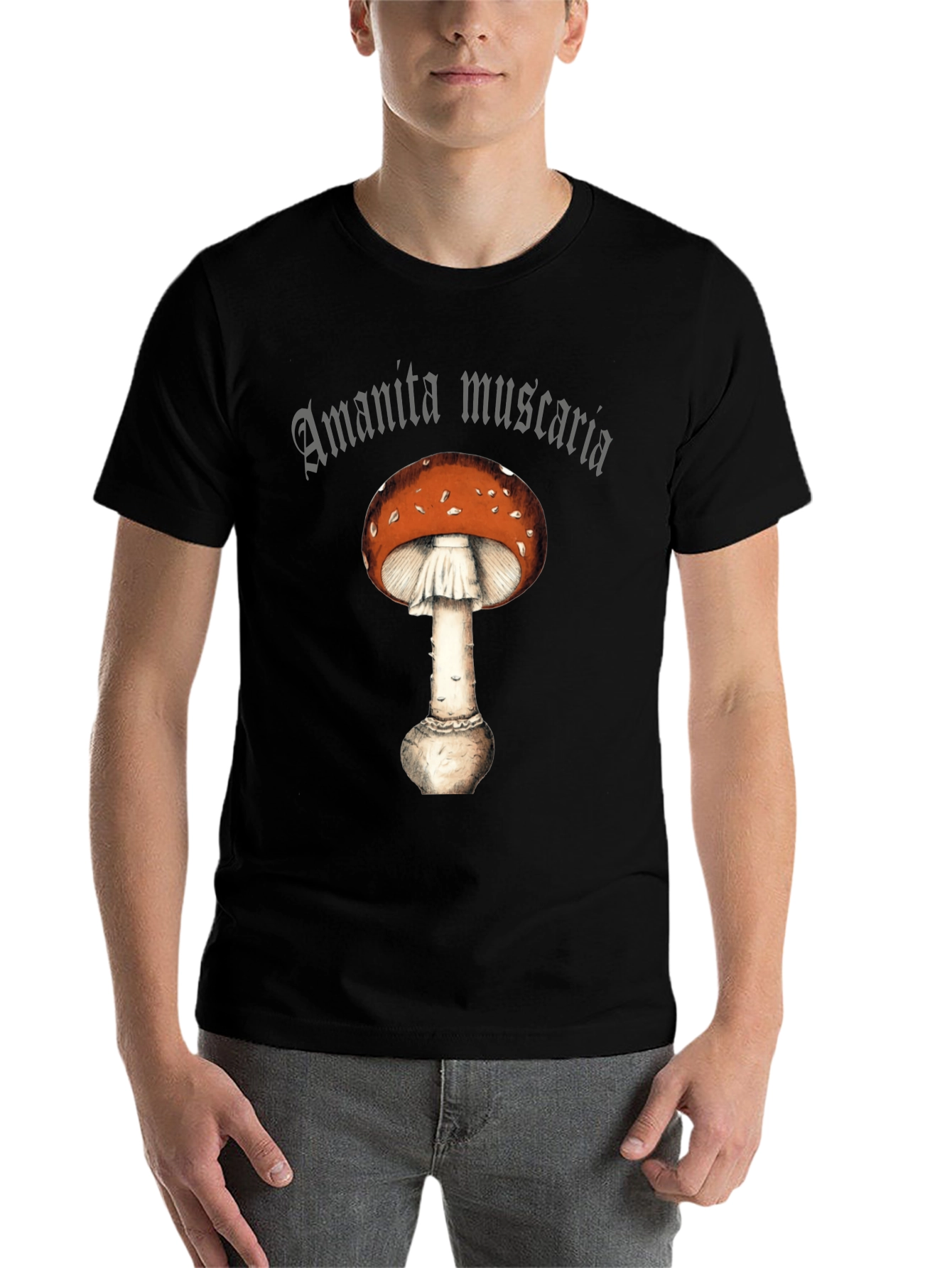 Black Amanita Muscaria Graphic Tee -  Fly Agaric Mushroom Shirt view 7