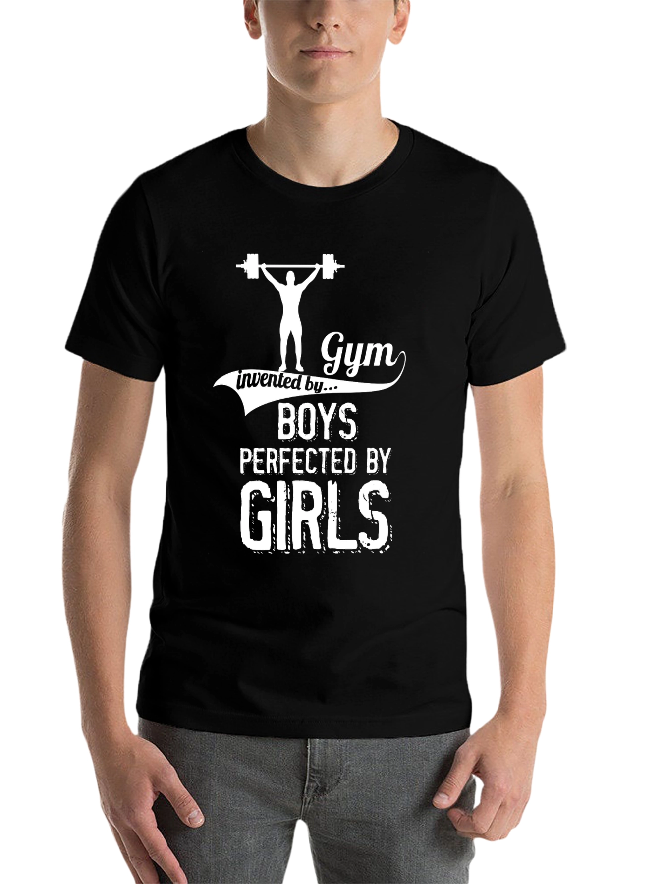Black Gym Invented By Boys Perfected By Girls Graphic Tee view 7
