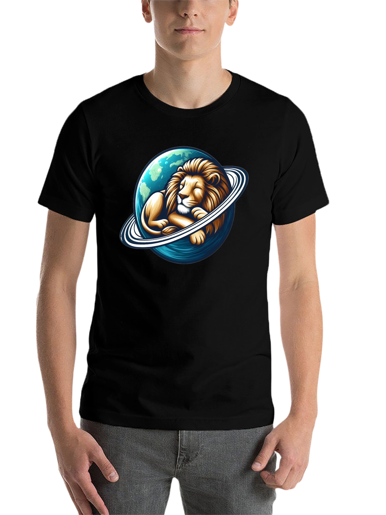 Black Lion Planet Graphic Tee - Men's Black T-Shirt view 7