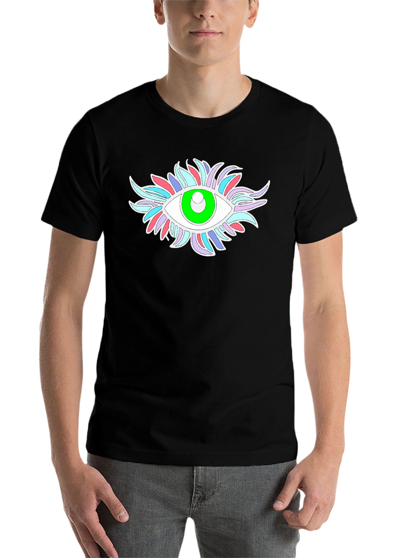 Black Eye-Catching Graphic Tee - Black Cotton Blend view 7